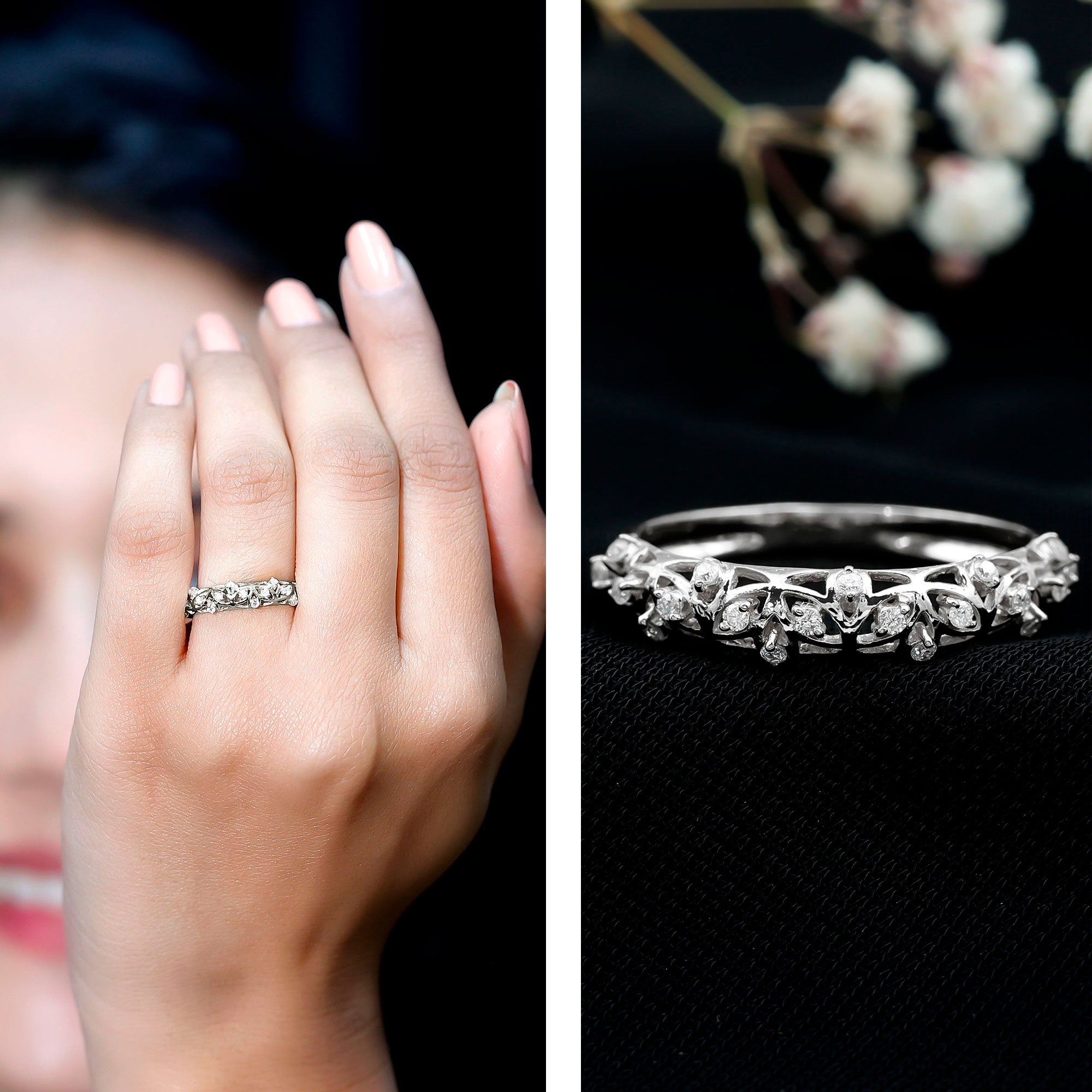 Certified Diamond Filigree Wedding Band for Women Natural - ( HI-SI ) - Rosec Jewels