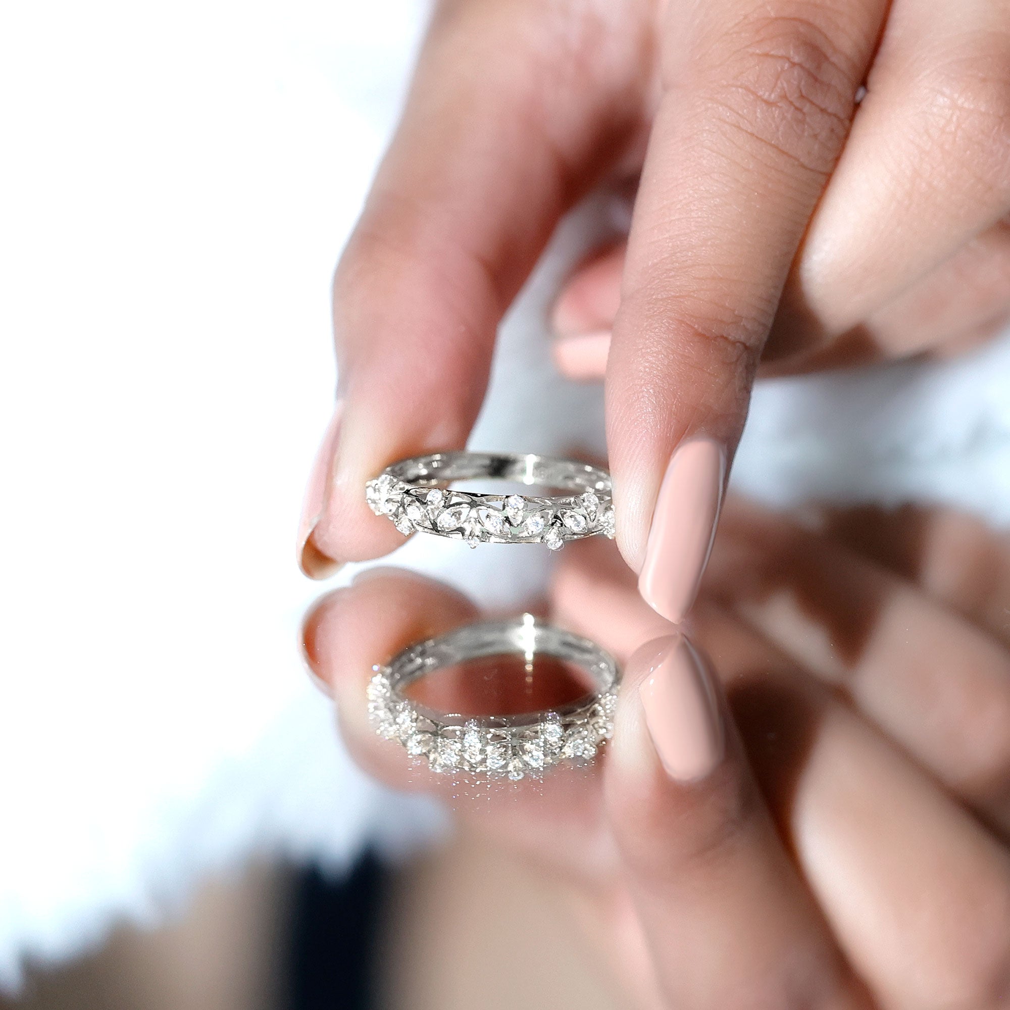 Certified Diamond Filigree Wedding Band for Women Natural - ( HI-SI ) - Rosec Jewels