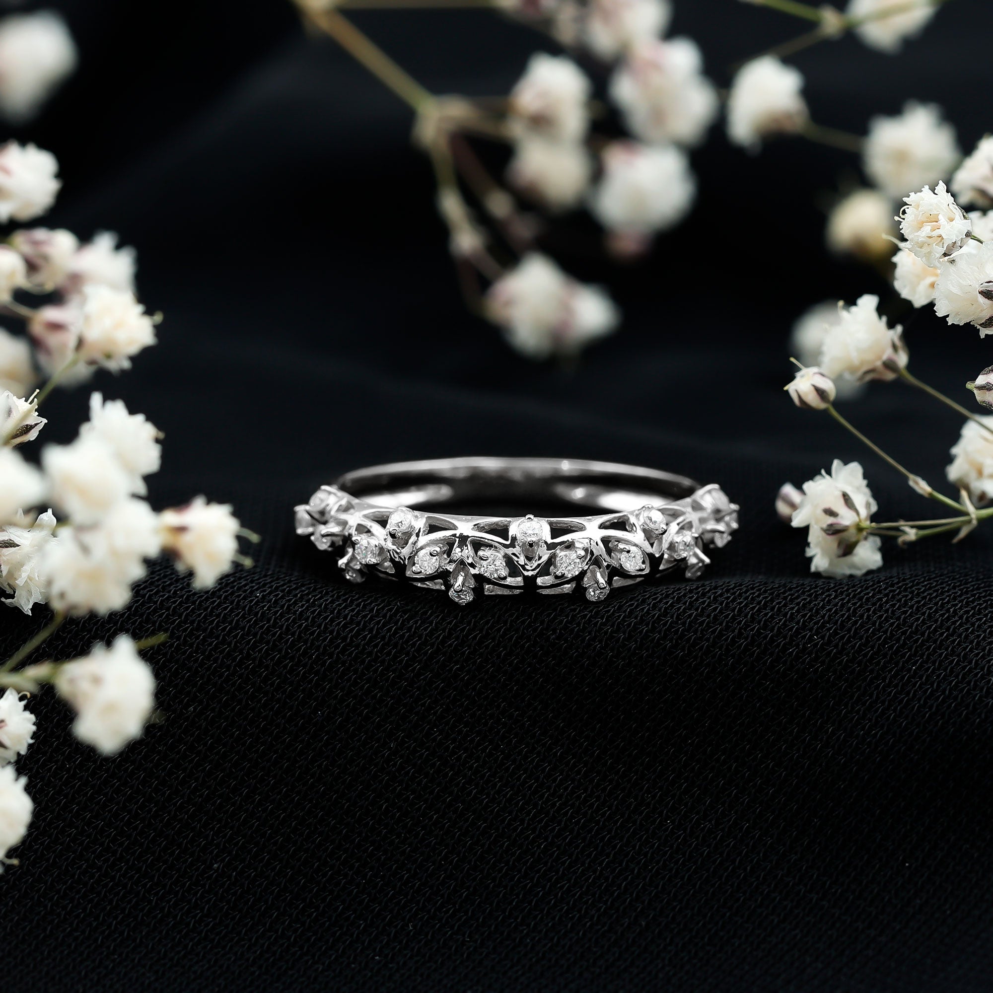 Certified Diamond Filigree Wedding Band for Women Natural - ( HI-SI ) - Rosec Jewels