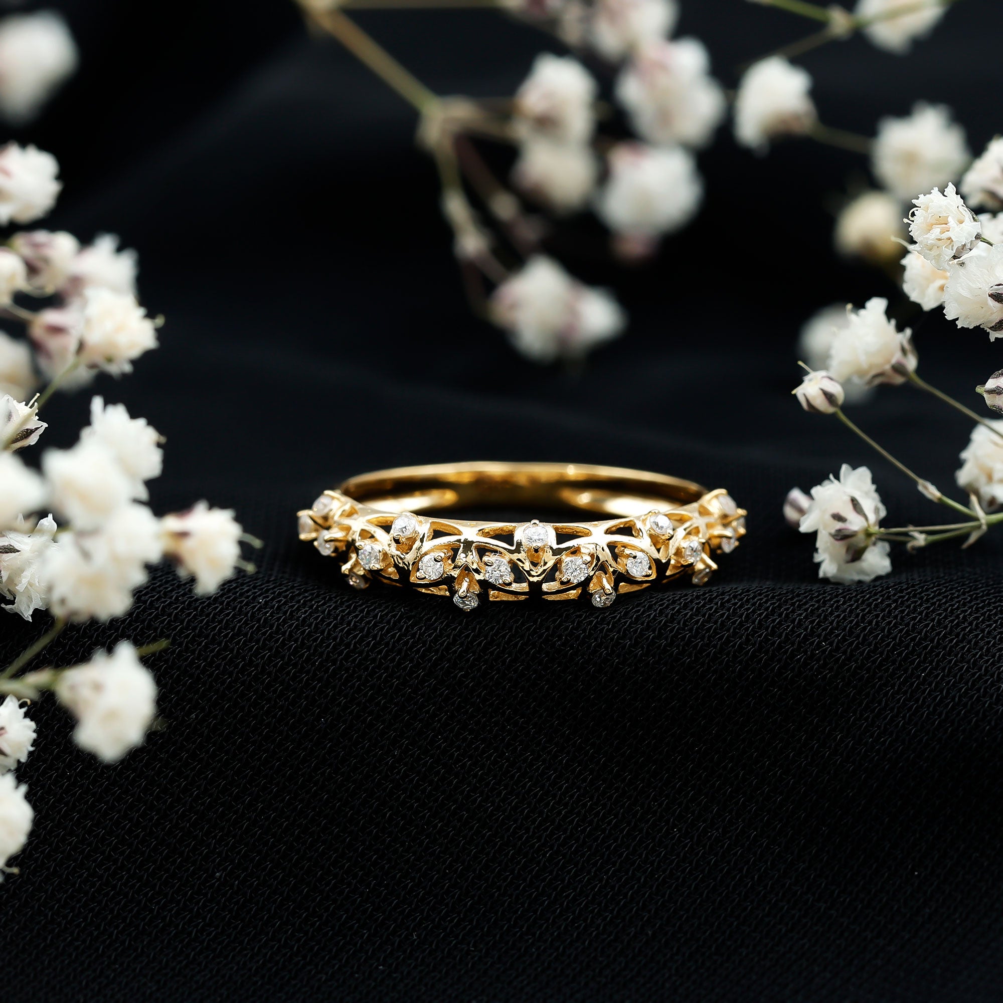 Certified Diamond Filigree Wedding Band for Women Natural - ( HI-SI ) - Rosec Jewels