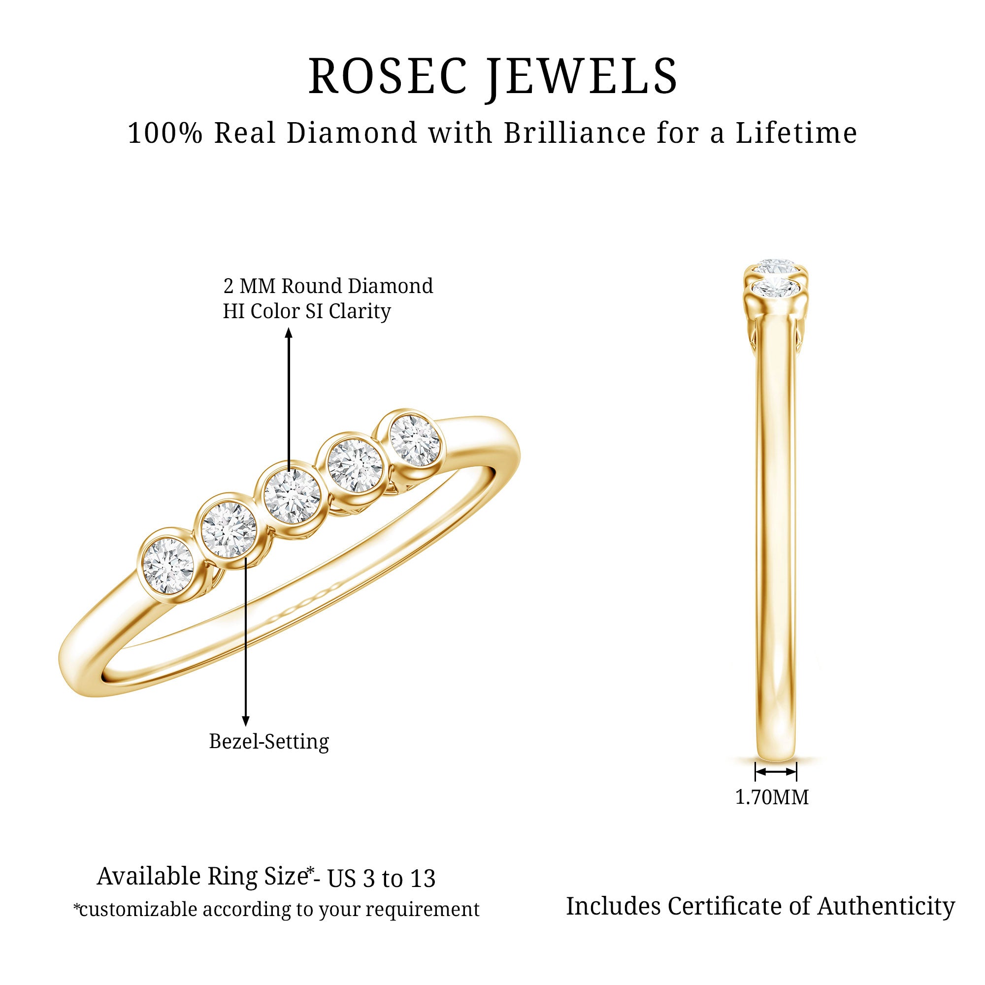 Natural Diamond Five Stone Promise Ring Natural - ( HI-SI ) - Rosec Jewels