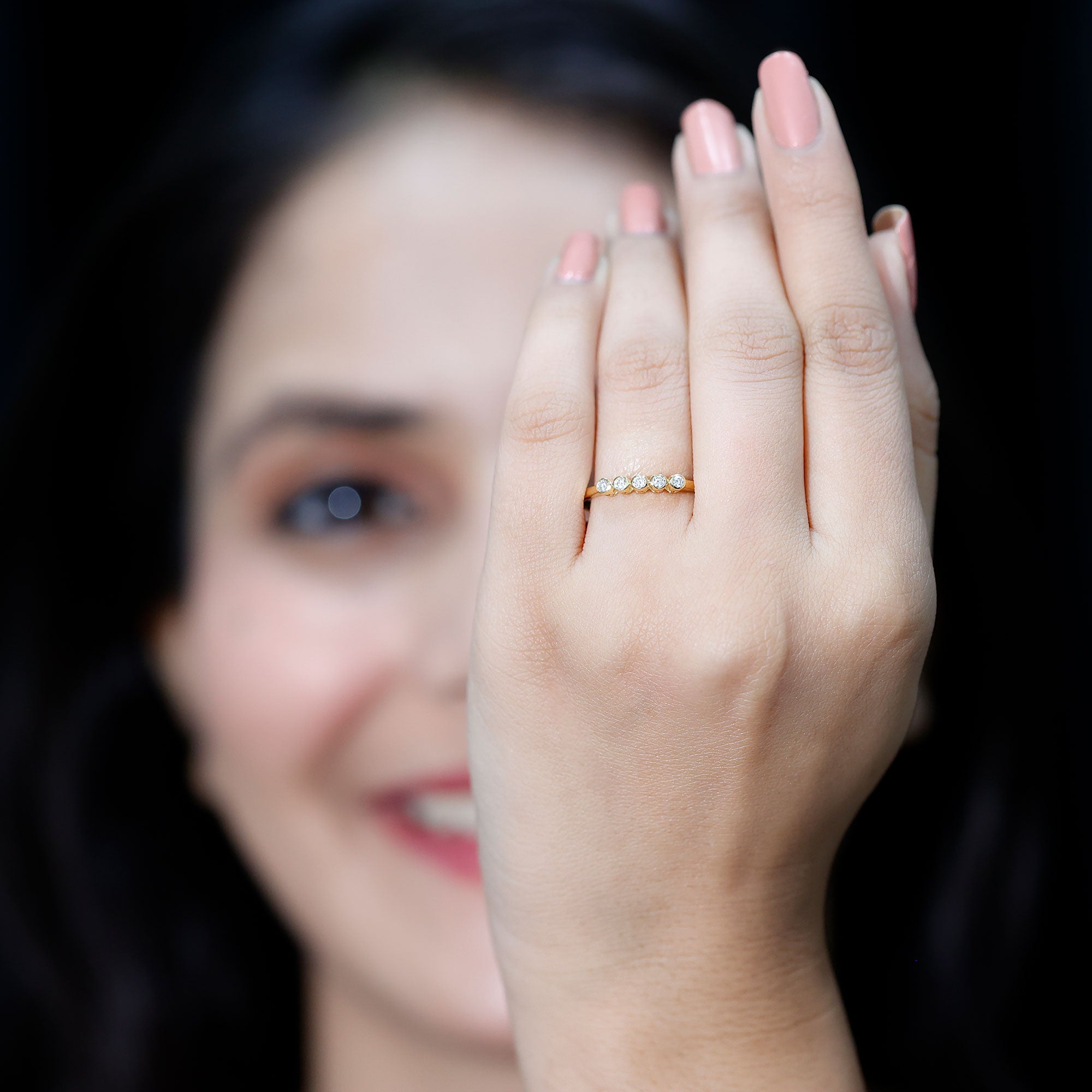 Natural Diamond Five Stone Promise Ring Natural - ( HI-SI ) - Rosec Jewels