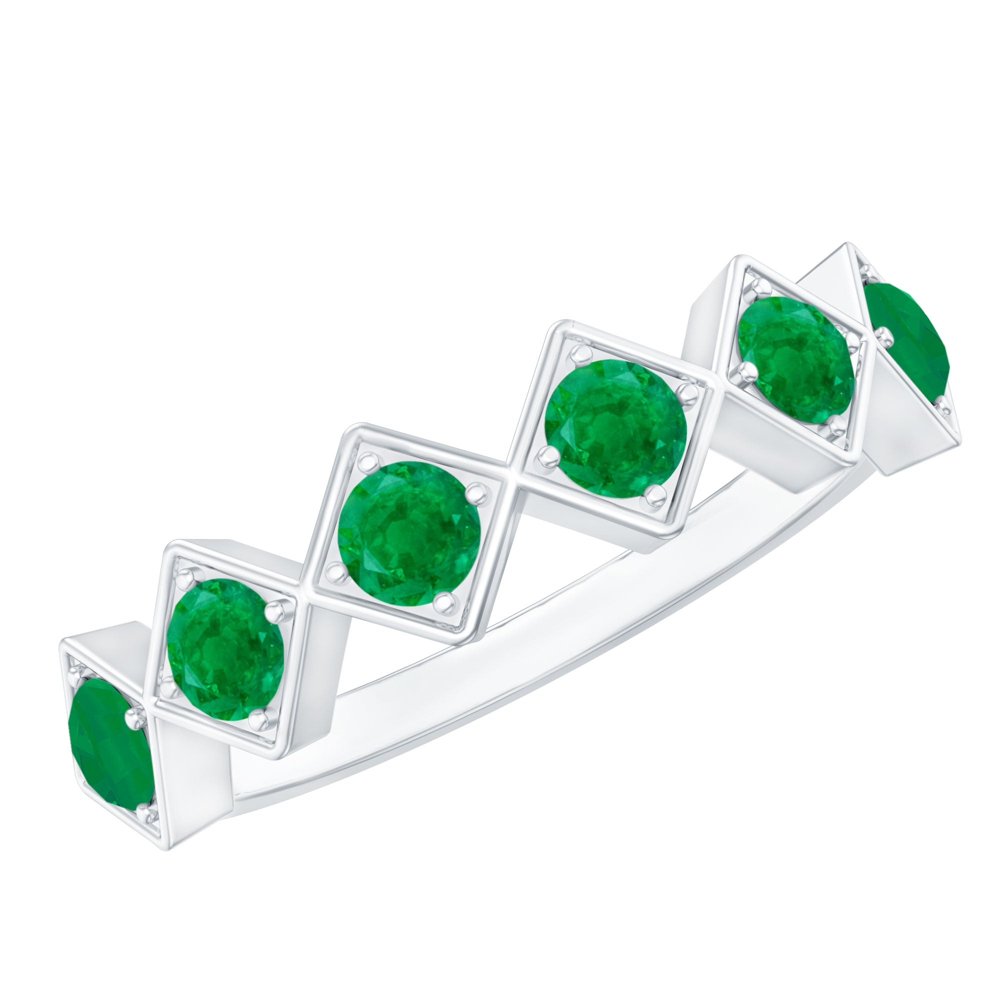 Geometric Emerald Half Eternity Ring for Women AAA - Rosec Jewels