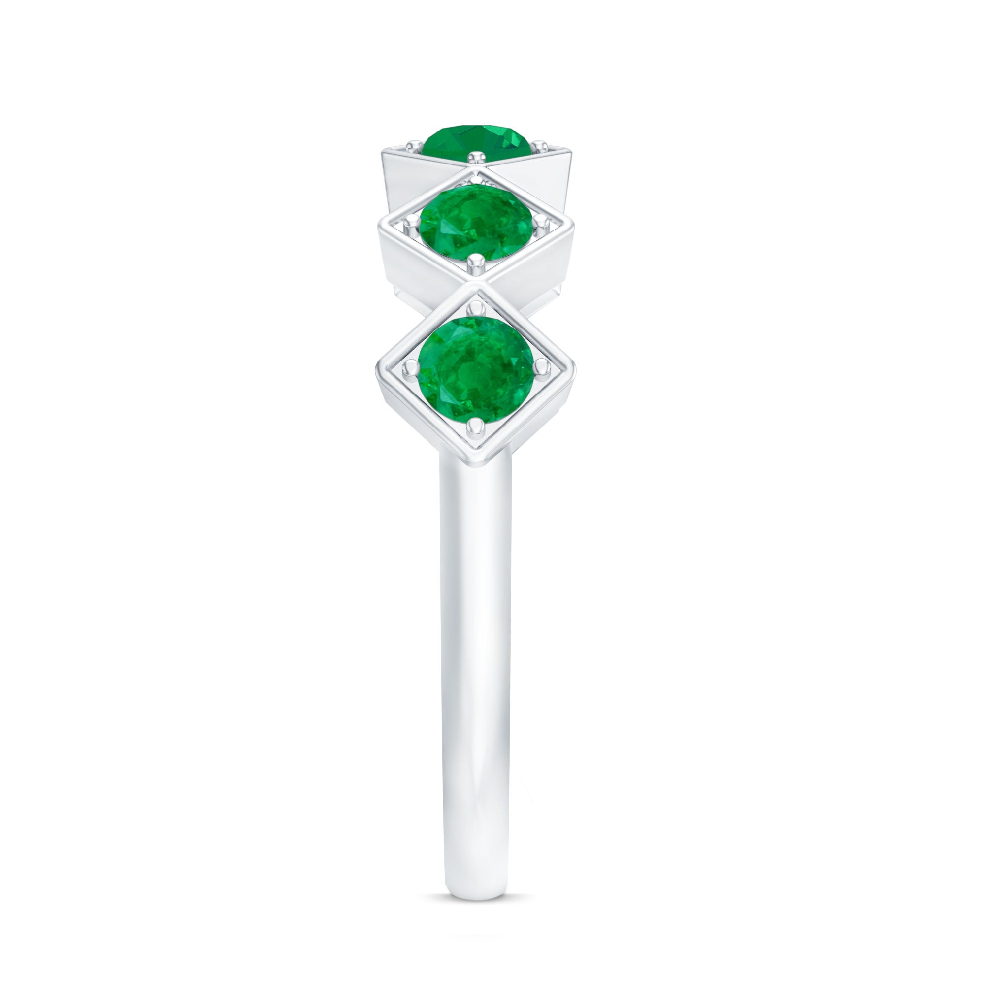 Geometric Emerald Half Eternity Ring for Women AAA - Rosec Jewels