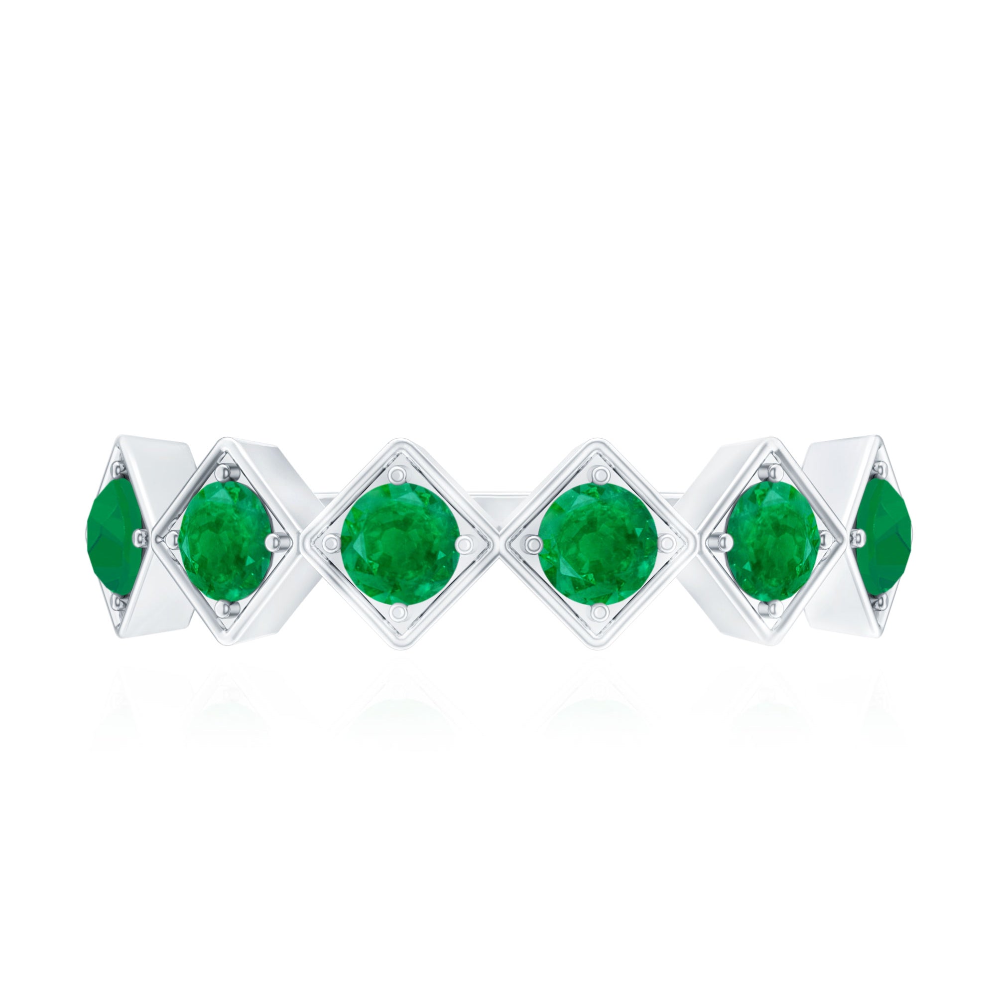 Geometric Emerald Half Eternity Ring for Women AAA - Rosec Jewels