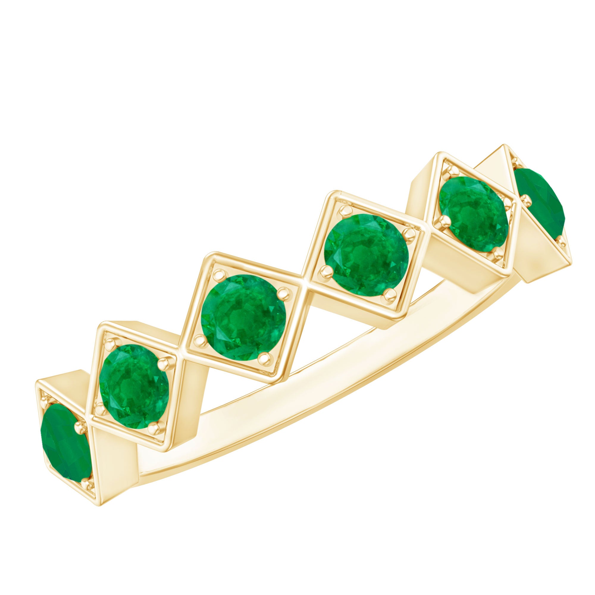 Geometric Emerald Half Eternity Ring for Women AAA - Rosec Jewels