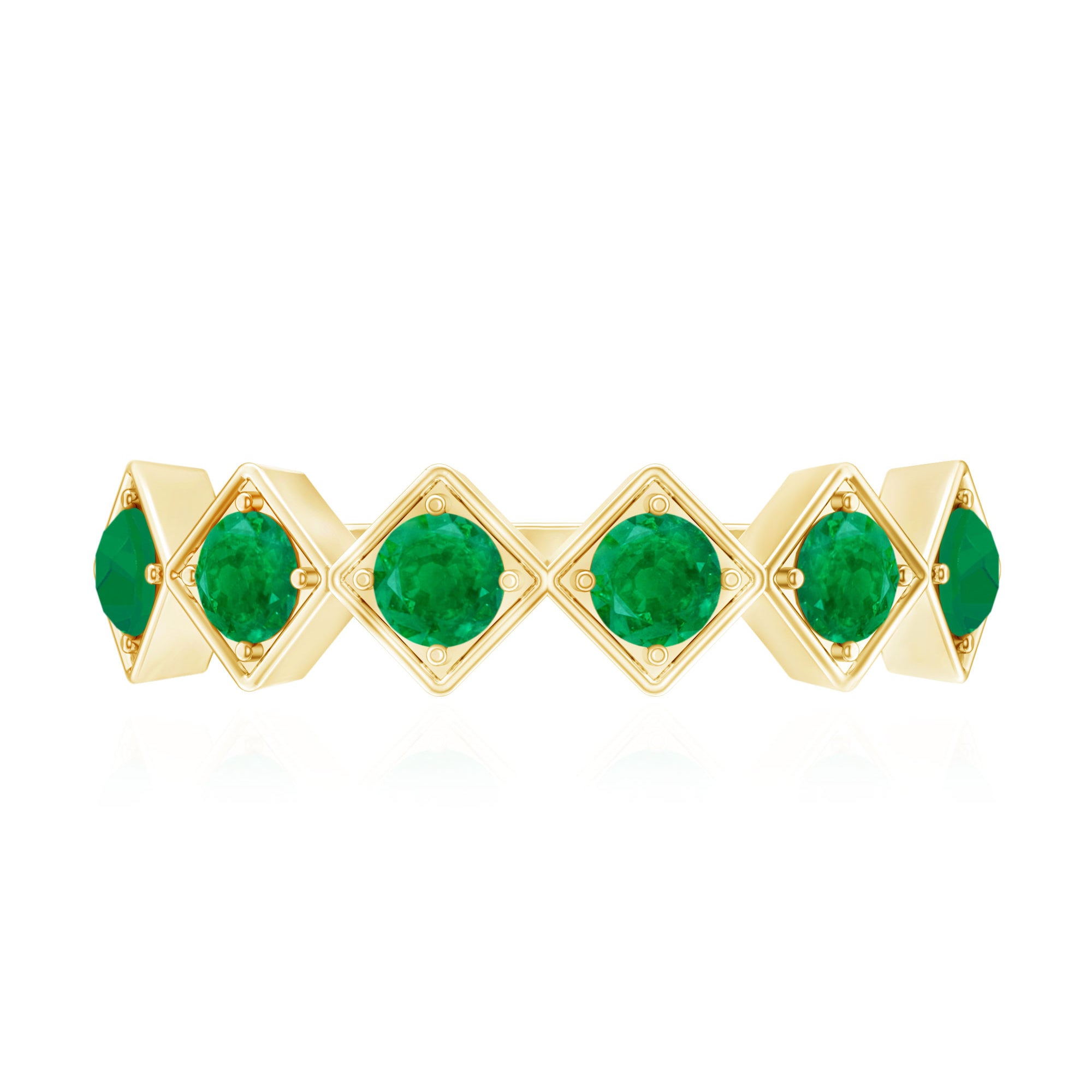 Geometric Emerald Half Eternity Ring for Women AAA - Rosec Jewels