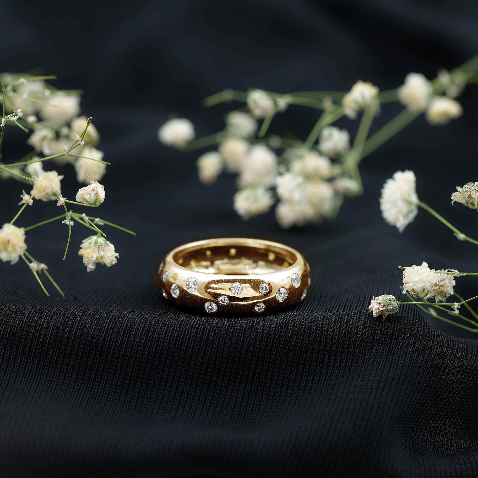 Scatter Moissanite Wedding Wide Band Ring D-VS1 - Rosec Jewels