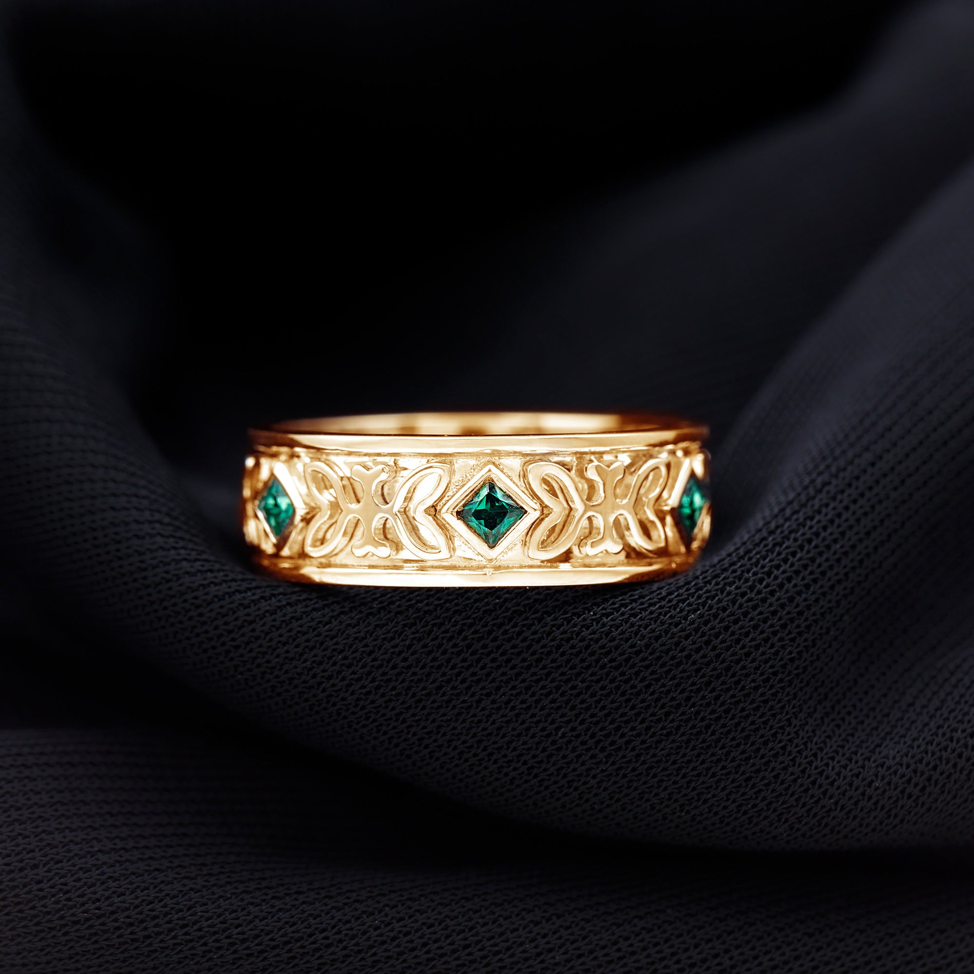 Princess Cut Lab Created Emerald Vintage Inspired Wedding Band AAAA - Rosec Jewels
