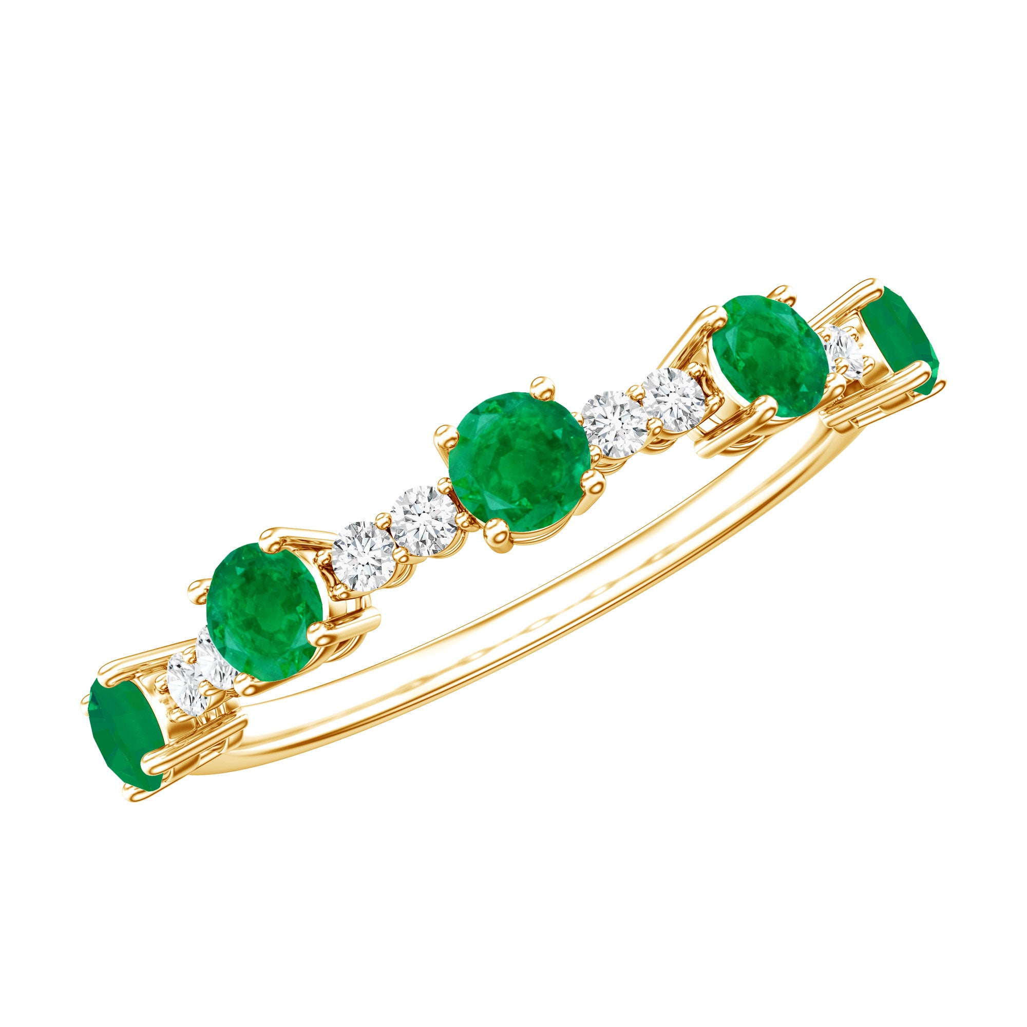 Real Emerald and Diamond Half Eternity Wedding Band Ring AAA - Rosec Jewels