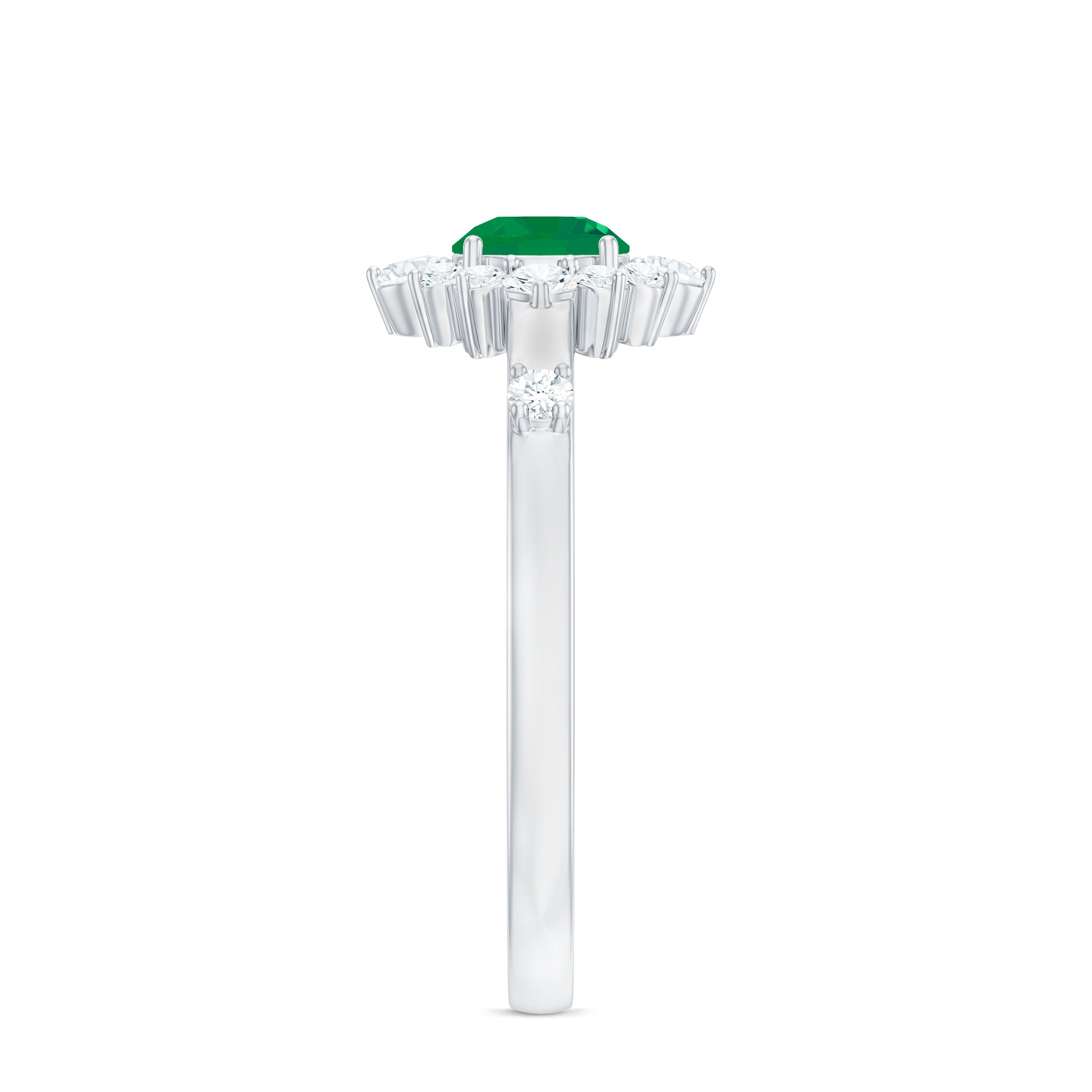 5mm Round Shape Emerald Promise Ring with Diamond Halo AAA - Rosec Jewels