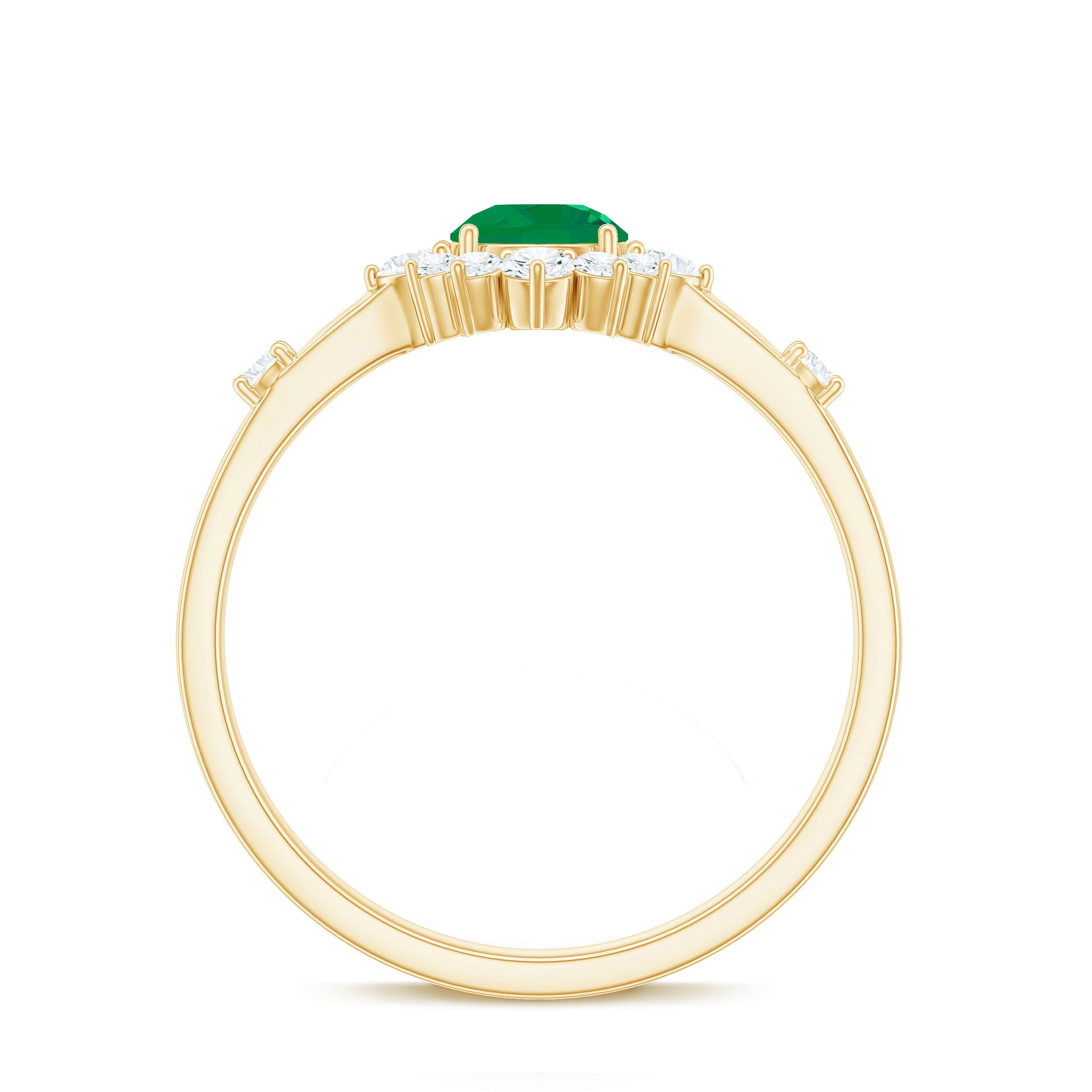 5mm Round Shape Emerald Promise Ring with Diamond Halo AAA - Rosec Jewels