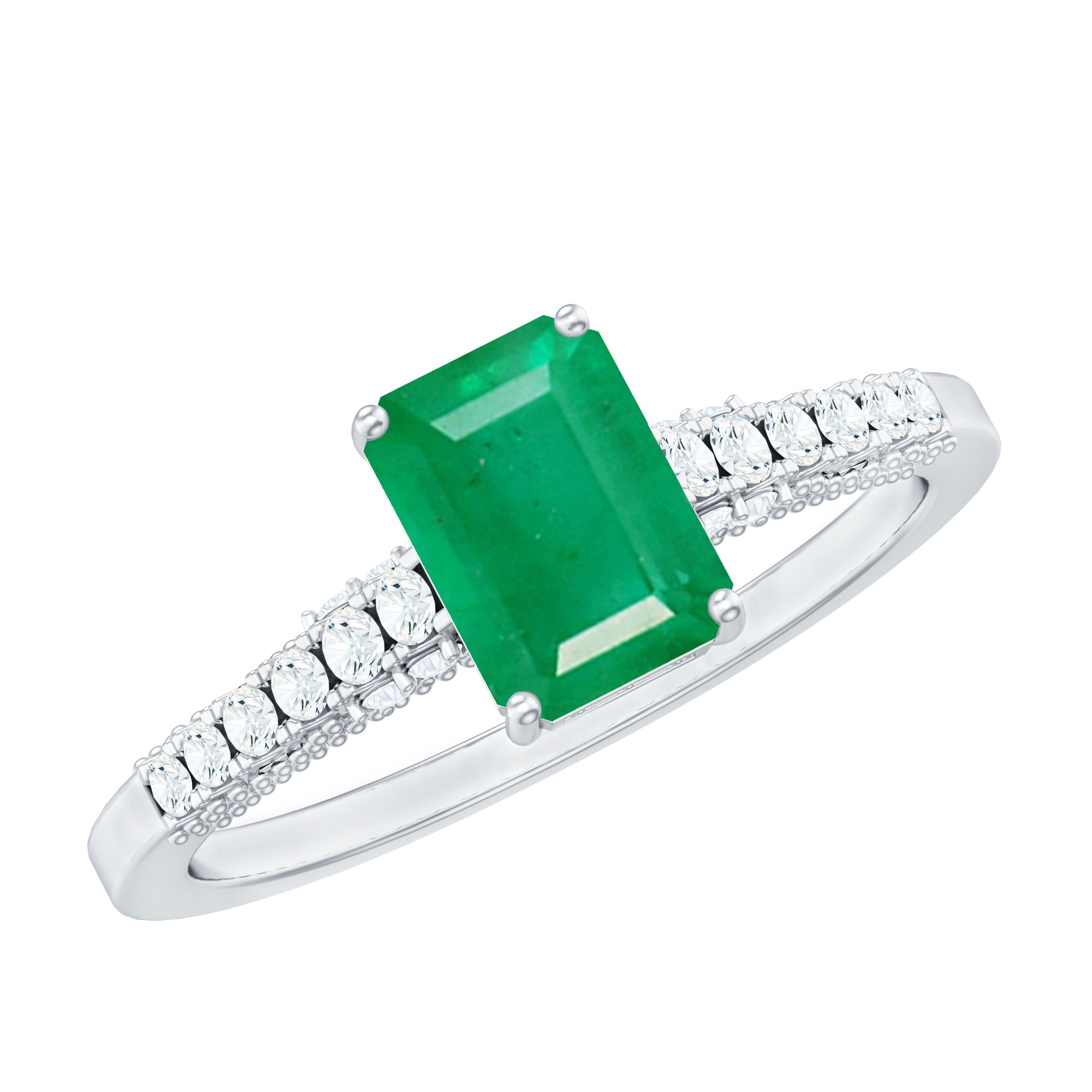 Vintage Inspired 5X7MM Emerald Cut Emerald Engagement Ring with Diamonds