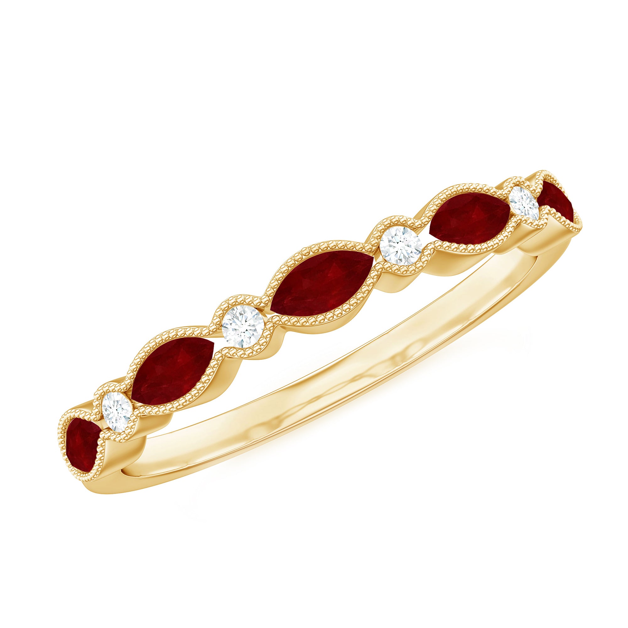 Certified Marquise Ruby Half Eternity Ring with Lab Diamond AAA - Rosec Jewels