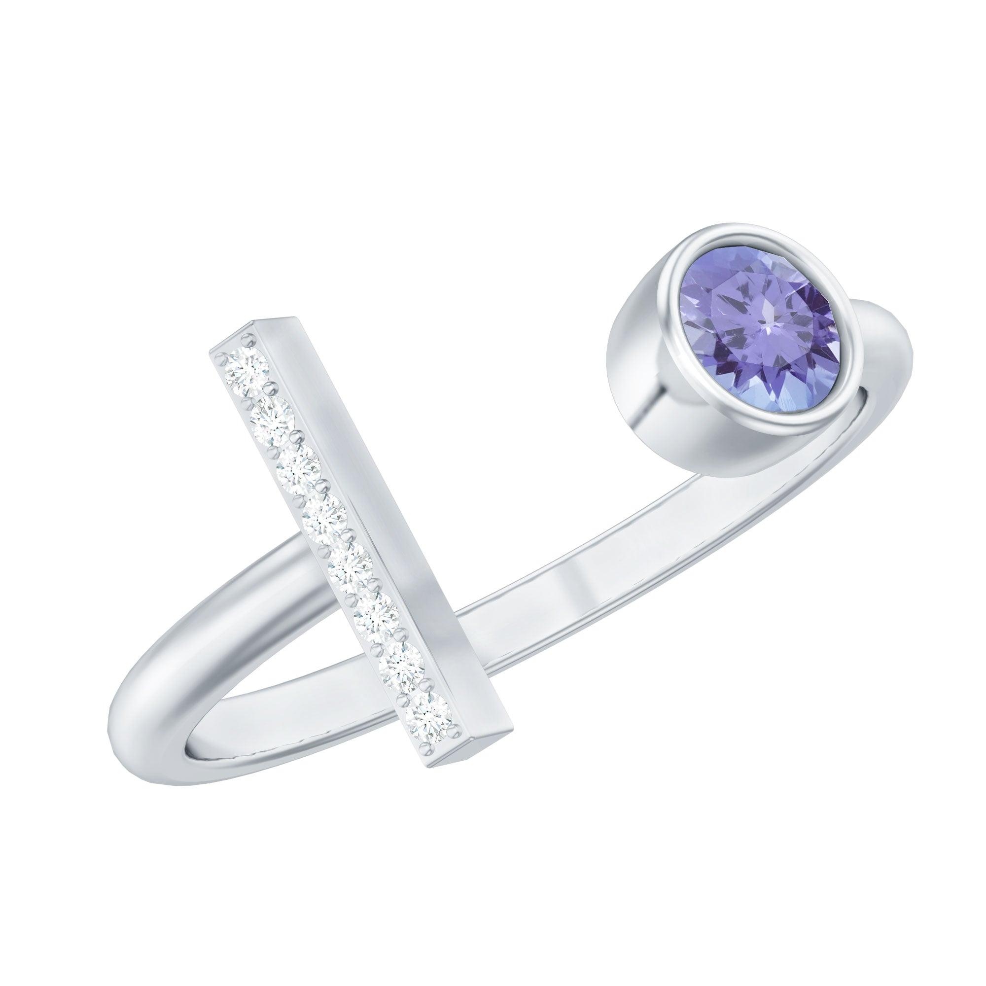 Contemporary Tanzanite Diamond Ring in Cuff Style AAA - Rosec Jewels