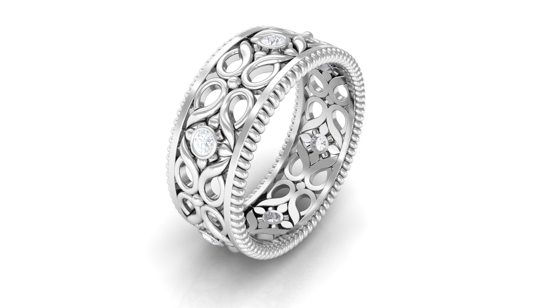 Vintage Inspired Real Diamond Wedding Band Ring Natural - ( HI-SI ) - Rosec Jewels