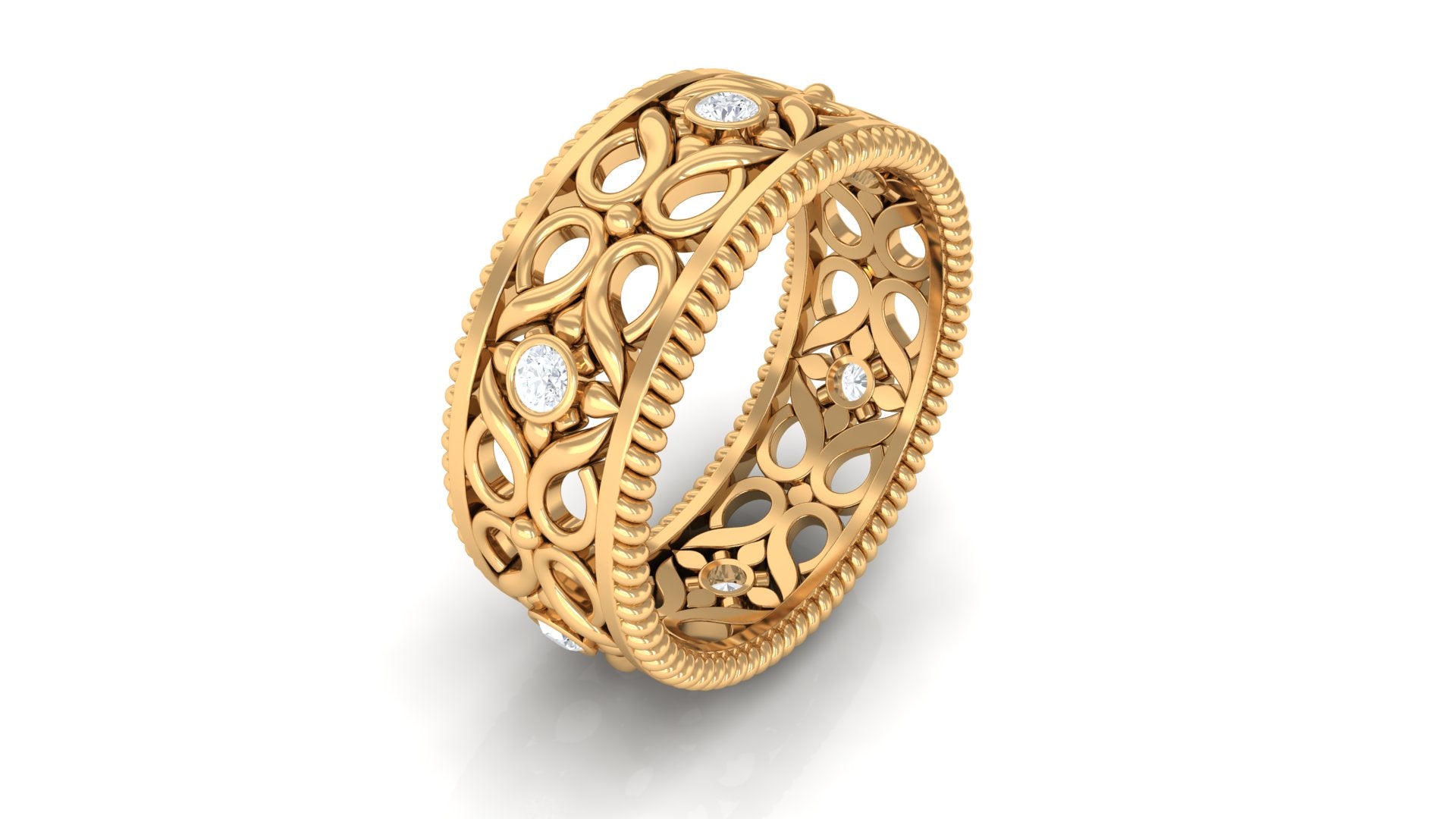 Vintage Inspired Real Diamond Wedding Band Ring Natural - ( HI-SI ) - Rosec Jewels
