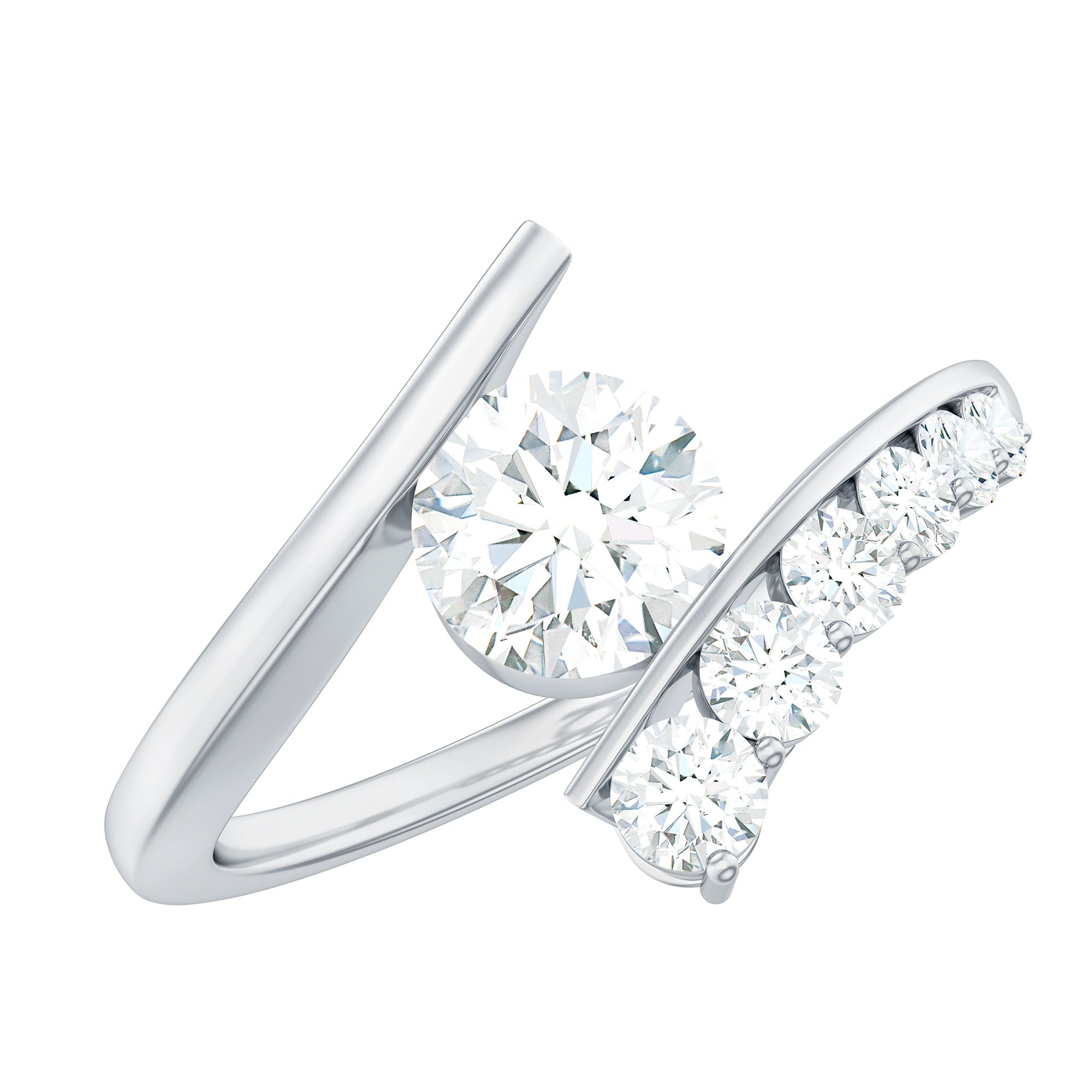 6 MM Certified Round Moissanite Bypass Engagement Ring