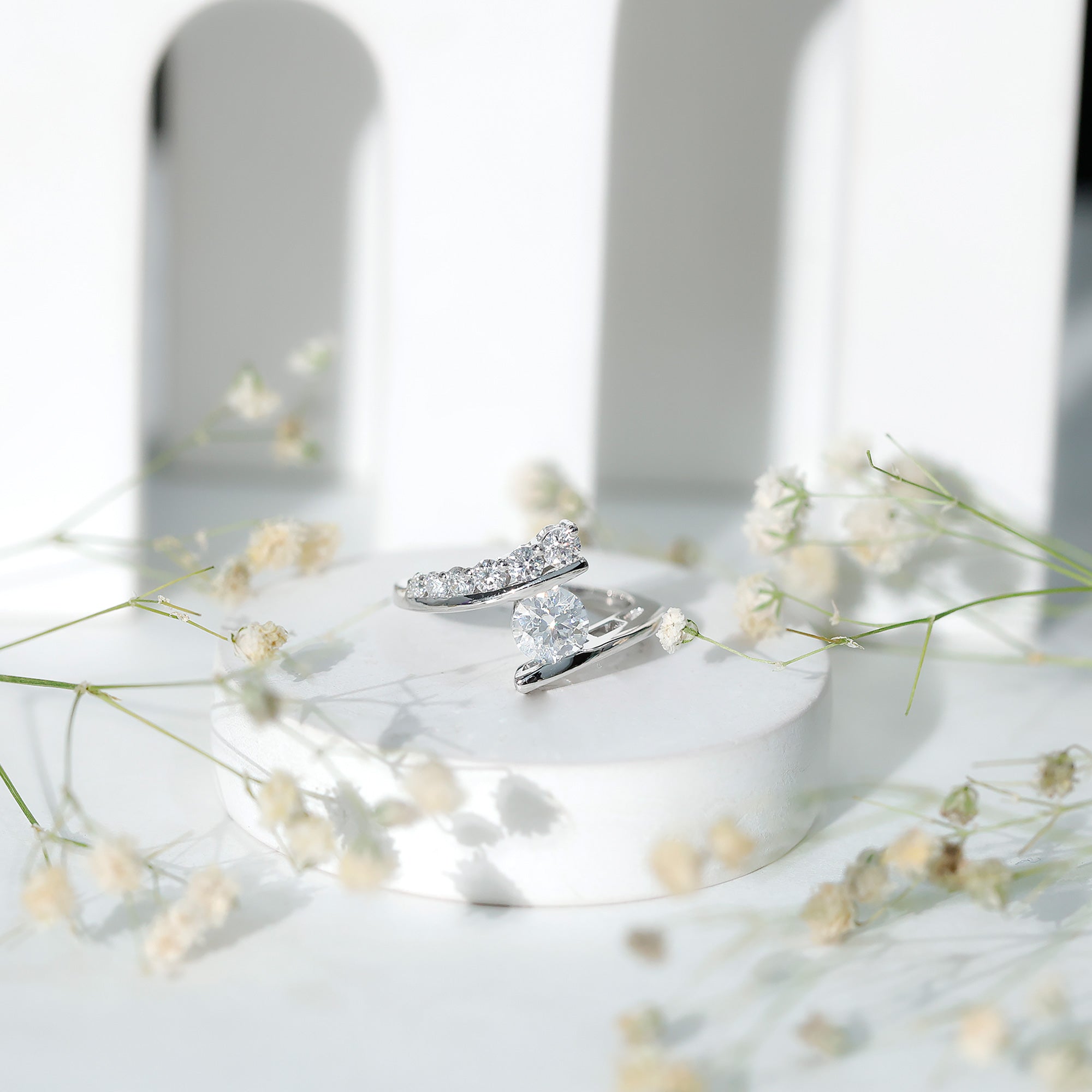Rosec Jewels-0.9 Carat Certified Round Moissanite Bypass Engagement Ring