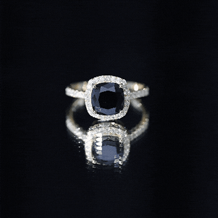 2.8 Carat Lab Grown Black Diamond Cushion Cut Engagement Ring with White Diamond Halo AAAA ( Synthetic ) - Rosec Jewels