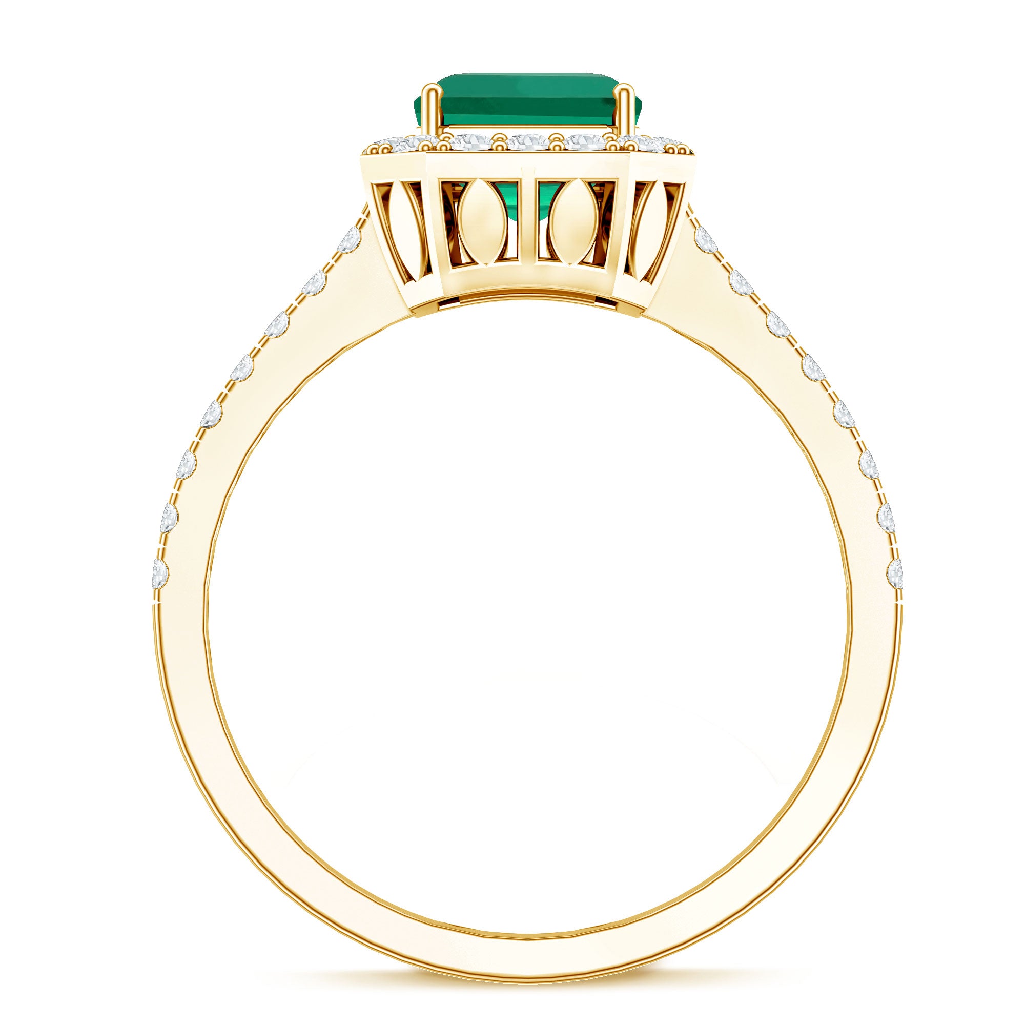Lab Grown Emerald Halo Engagement Ring With Real Diamond AAAA - Rosec Jewels