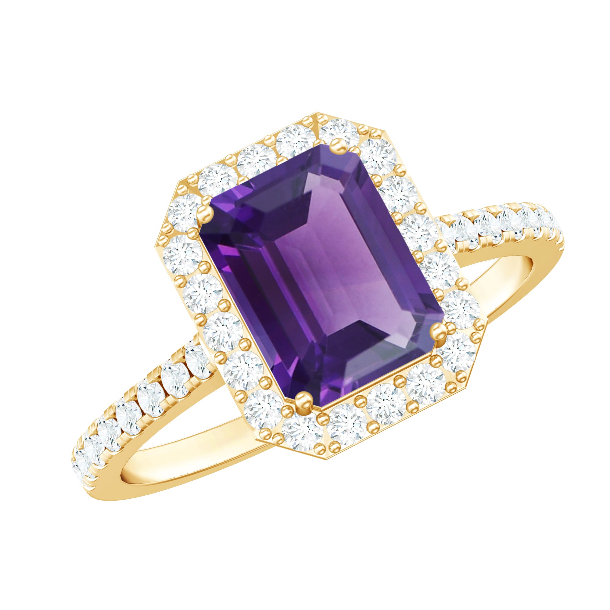 1.4 Carat Amethyst Emerald Cut Engagement Ring with Diamond Halo AAA - Rosec Jewels