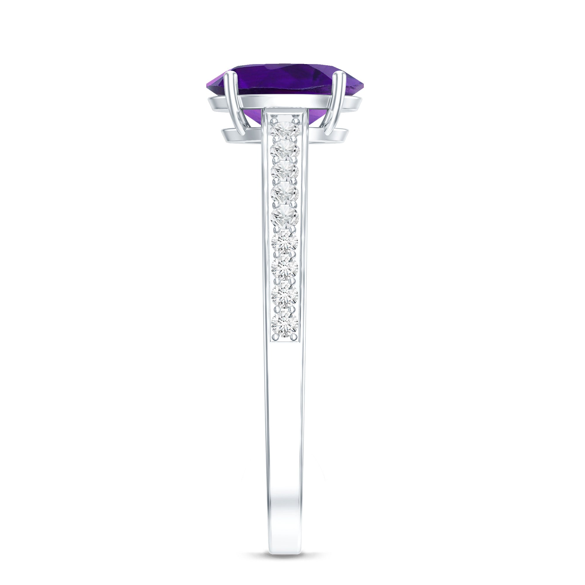 Real 1 Carat Oval Amethyst Solitaire Engagement Ring with Diamond AAA - Rosec Jewels