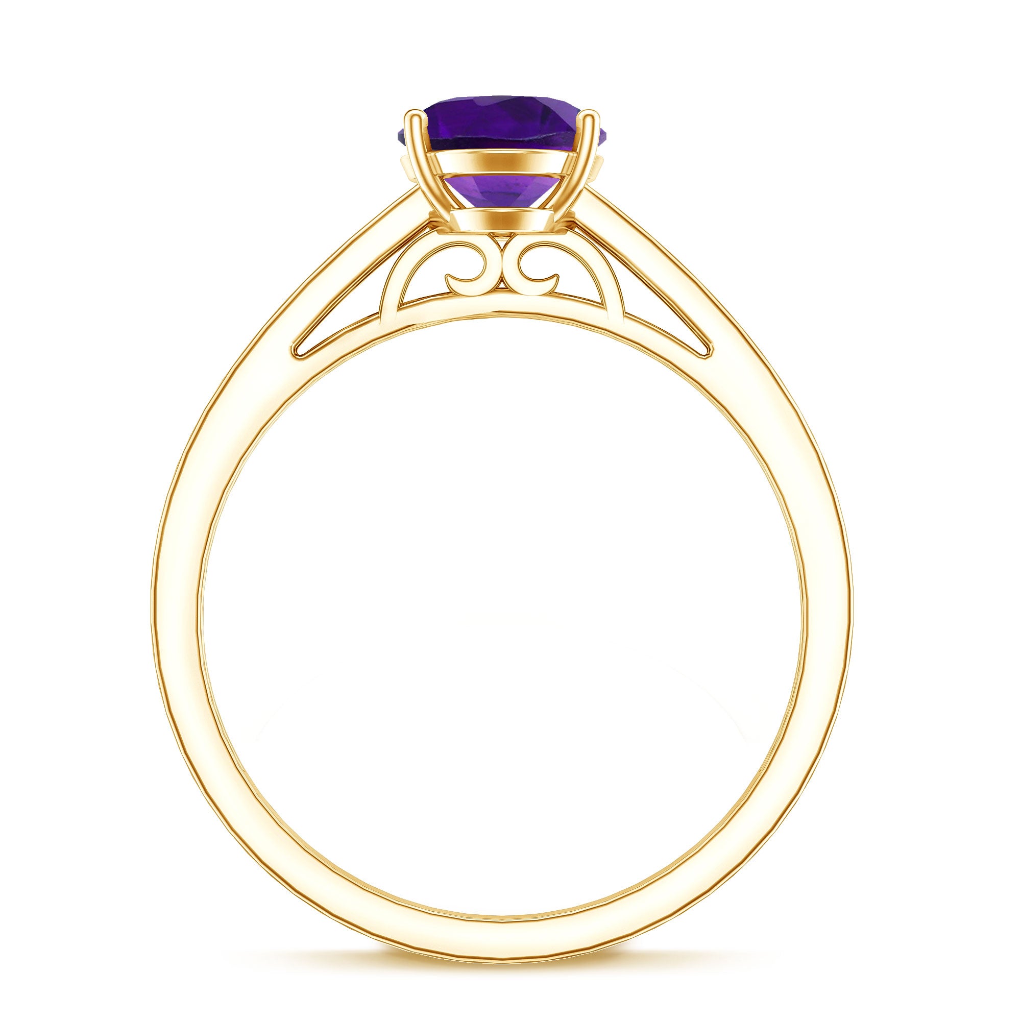 Real 1 Carat Oval Amethyst Solitaire Engagement Ring with Diamond AAA - Rosec Jewels