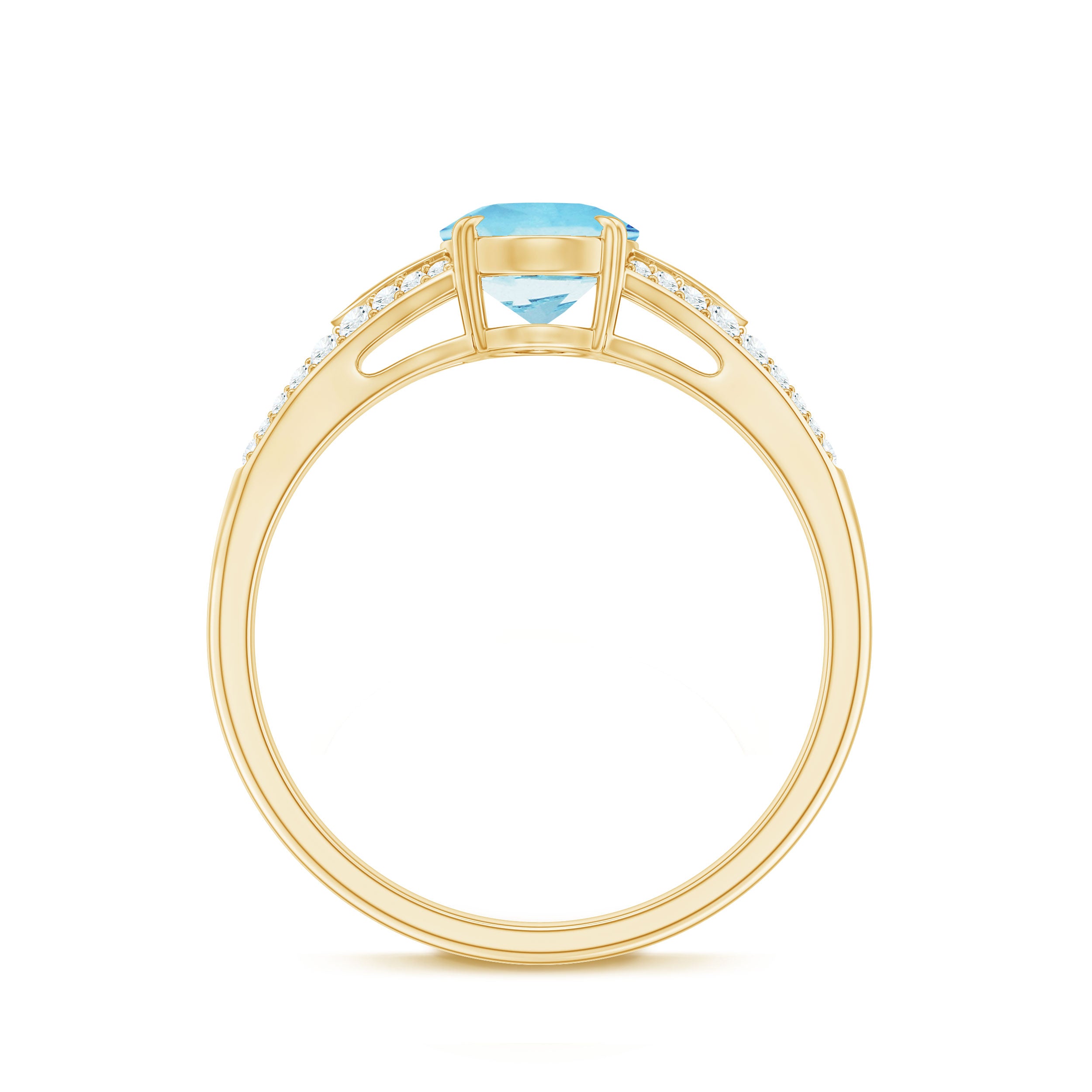 Genuine 1 Carat Oval Aquamarine Engagement Ring with Diamond Split Shank AAA - Rosec Jewels