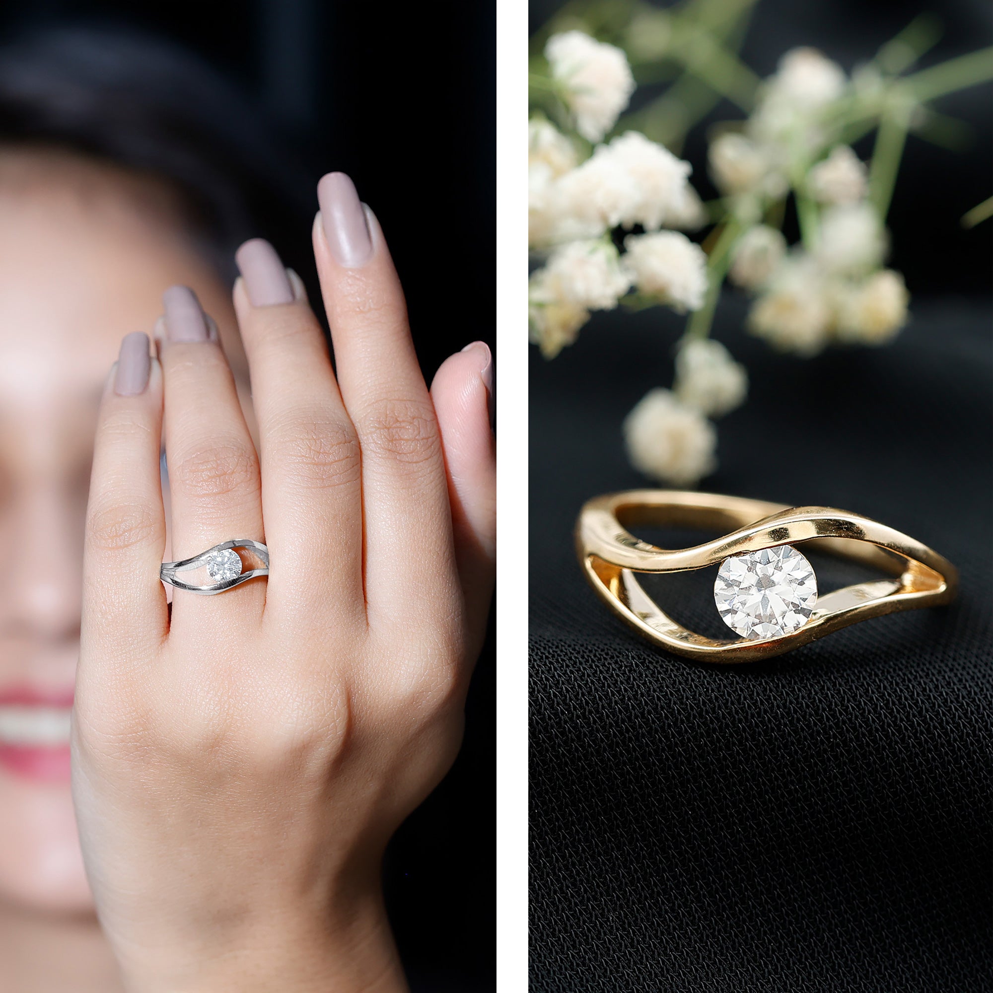 Certified 6 MM Round Moissanite Solitaire Ring with Tension Setting D-VS1 - Rosec Jewels