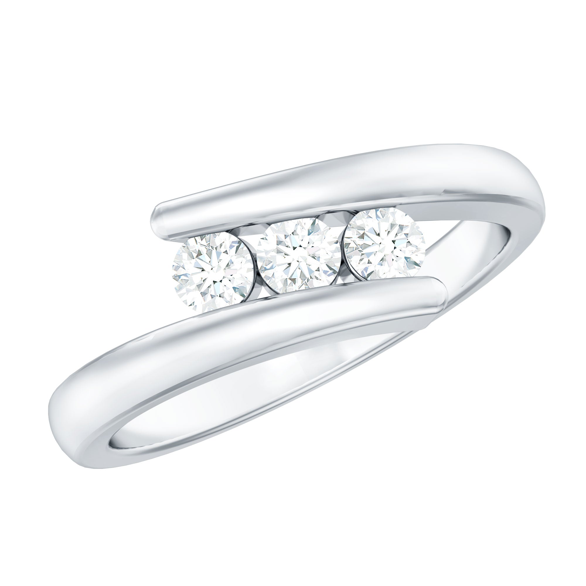 Certified Diamond Three Stone Promise Ring Natural - ( HI-SI ) - Rosec Jewels