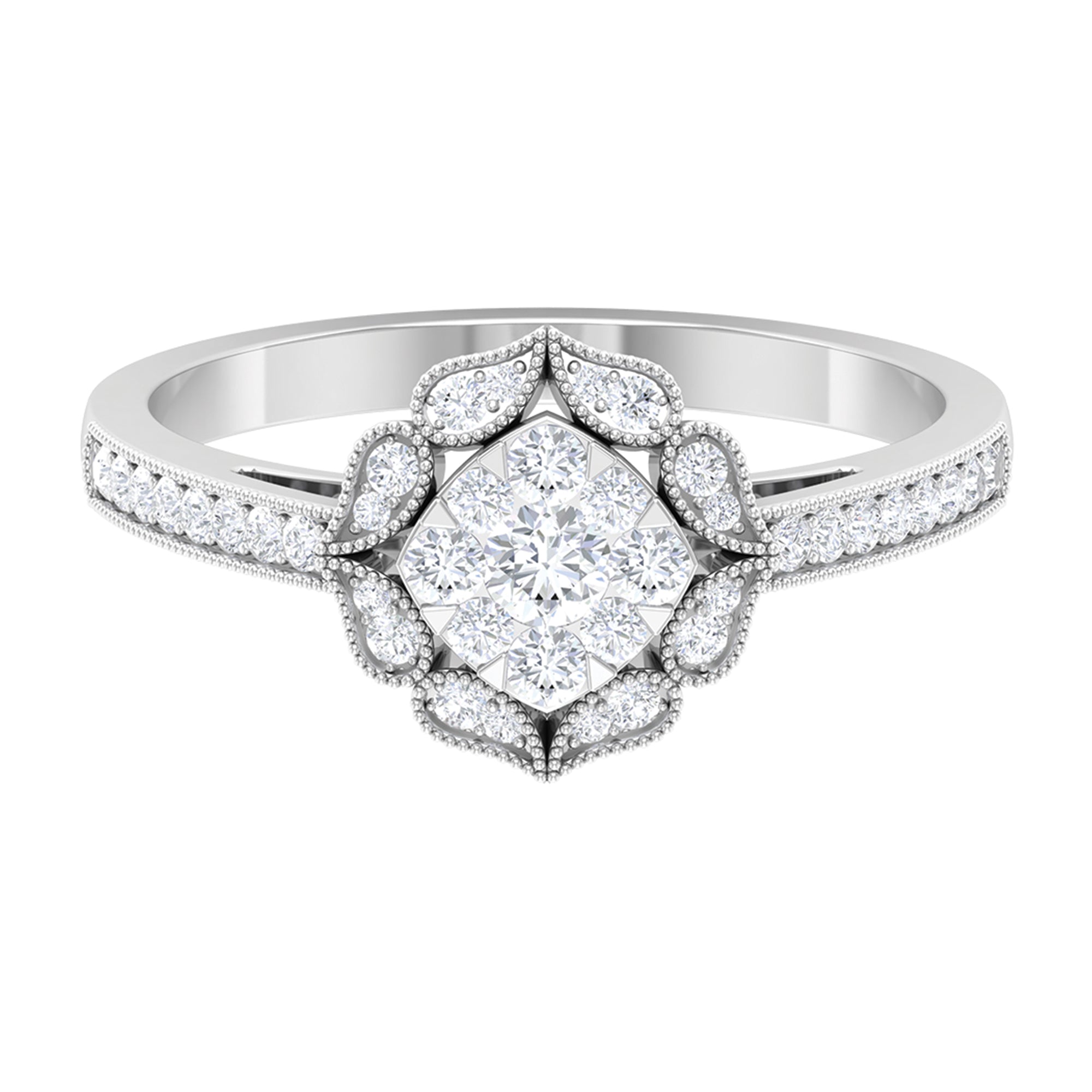 Vintage Inspired Diamond Halo Engagement Ring In Illusion Setting Natural - ( HI-SI ) - Rosec Jewels