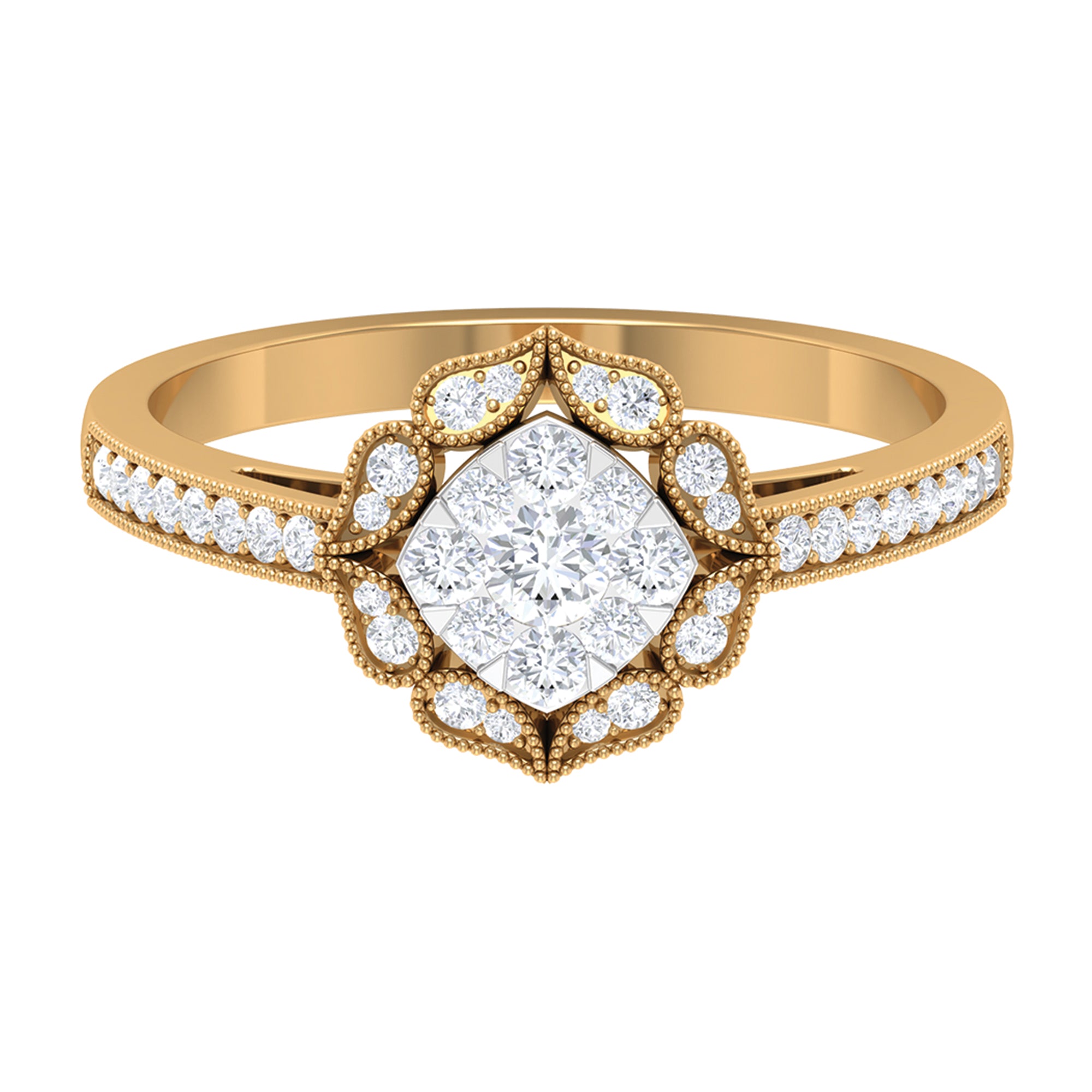 Vintage Inspired Diamond Halo Engagement Ring In Illusion Setting Natural - ( HI-SI ) - Rosec Jewels