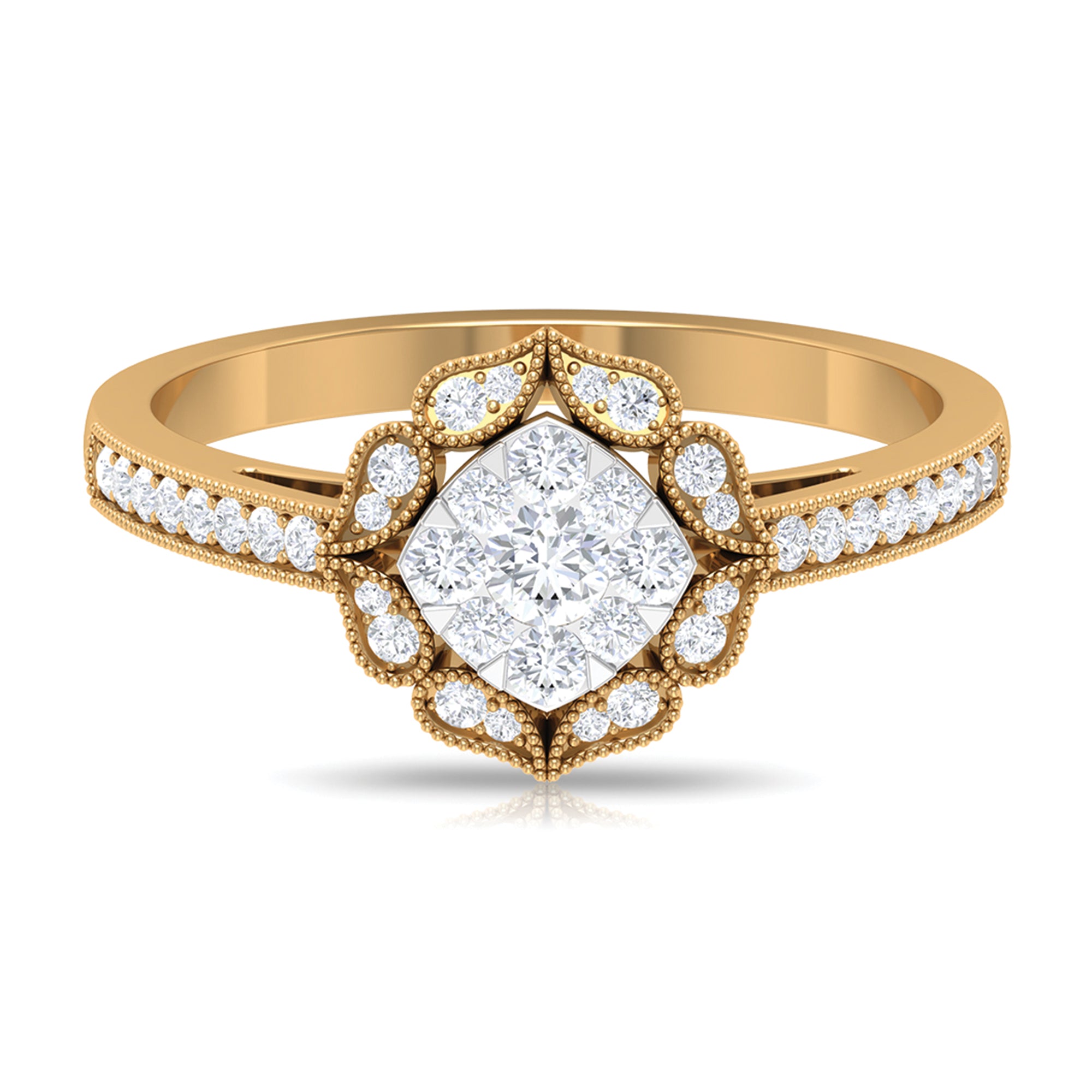 Vintage Inspired Diamond Halo Engagement Ring In Illusion Setting Natural - ( HI-SI ) - Rosec Jewels