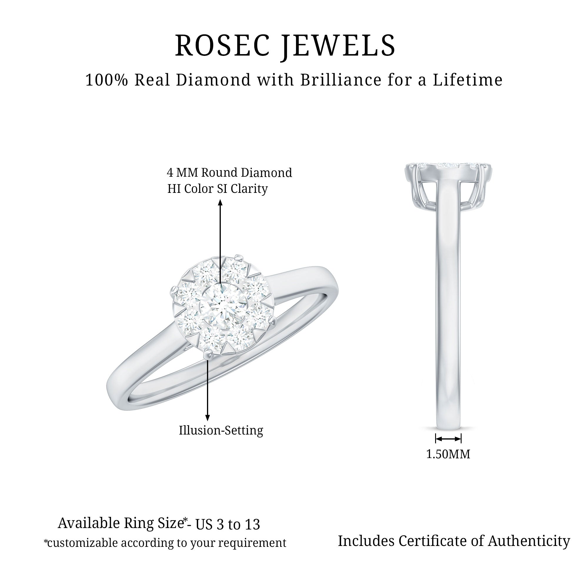 Natural Diamond Promise Ring in Illusion Set Natural - ( HI-SI ) - Rosec Jewels