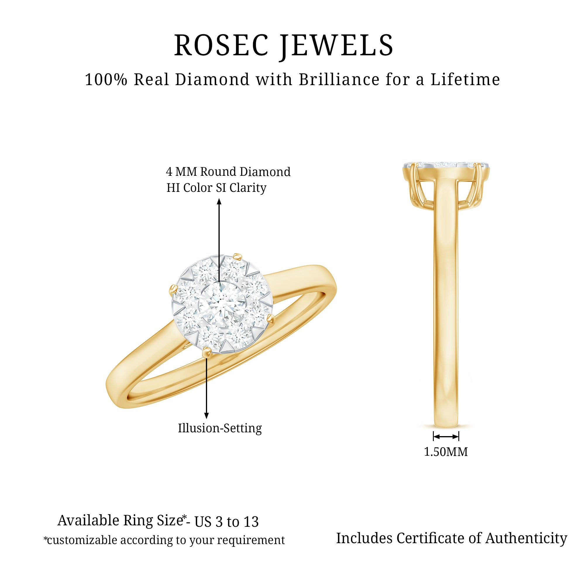 Natural Diamond Promise Ring in Illusion Set Natural - ( HI-SI ) - Rosec Jewels