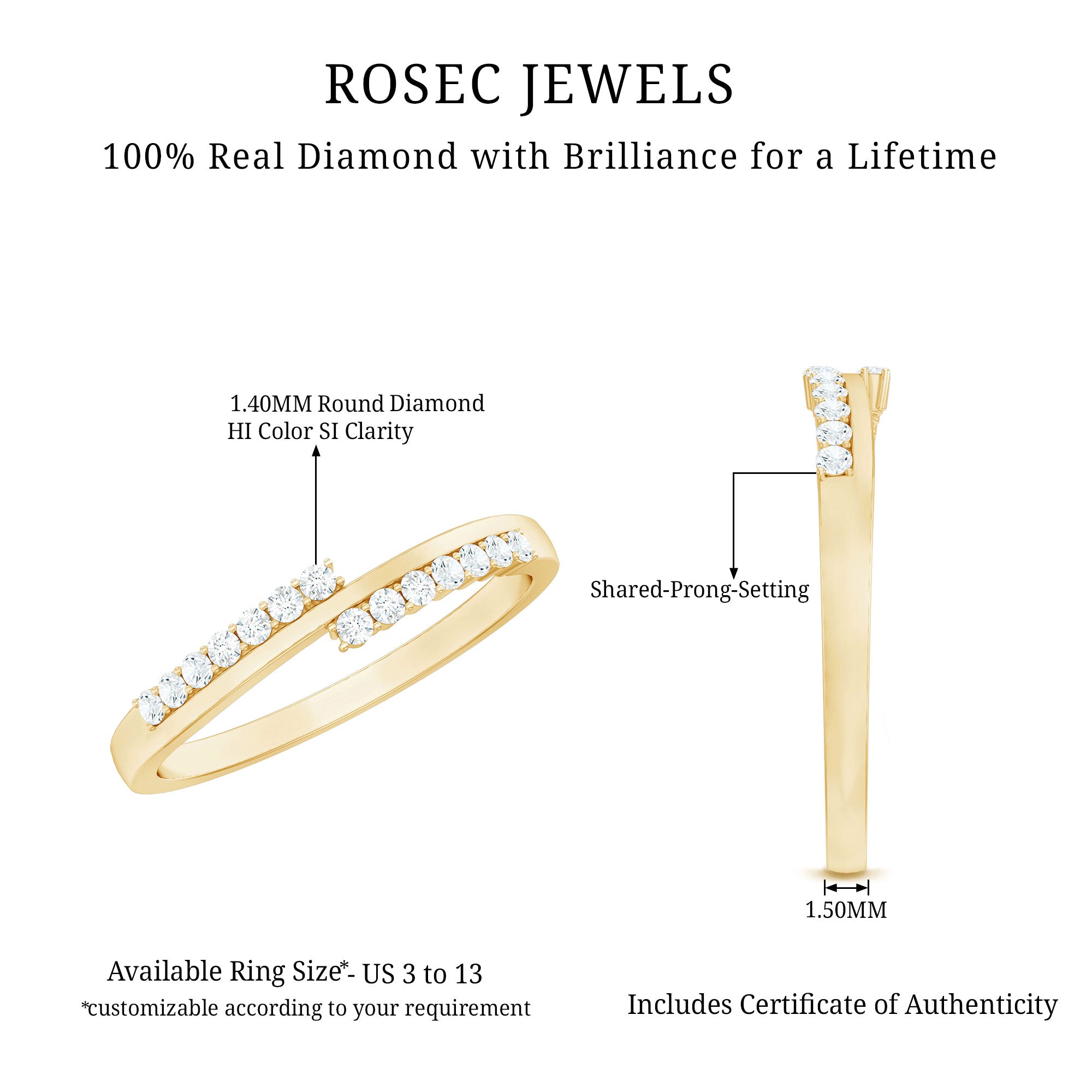 Minimalist Real Diamond Stackable Ring for Women Natural - ( HI-SI ) - Rosec Jewels