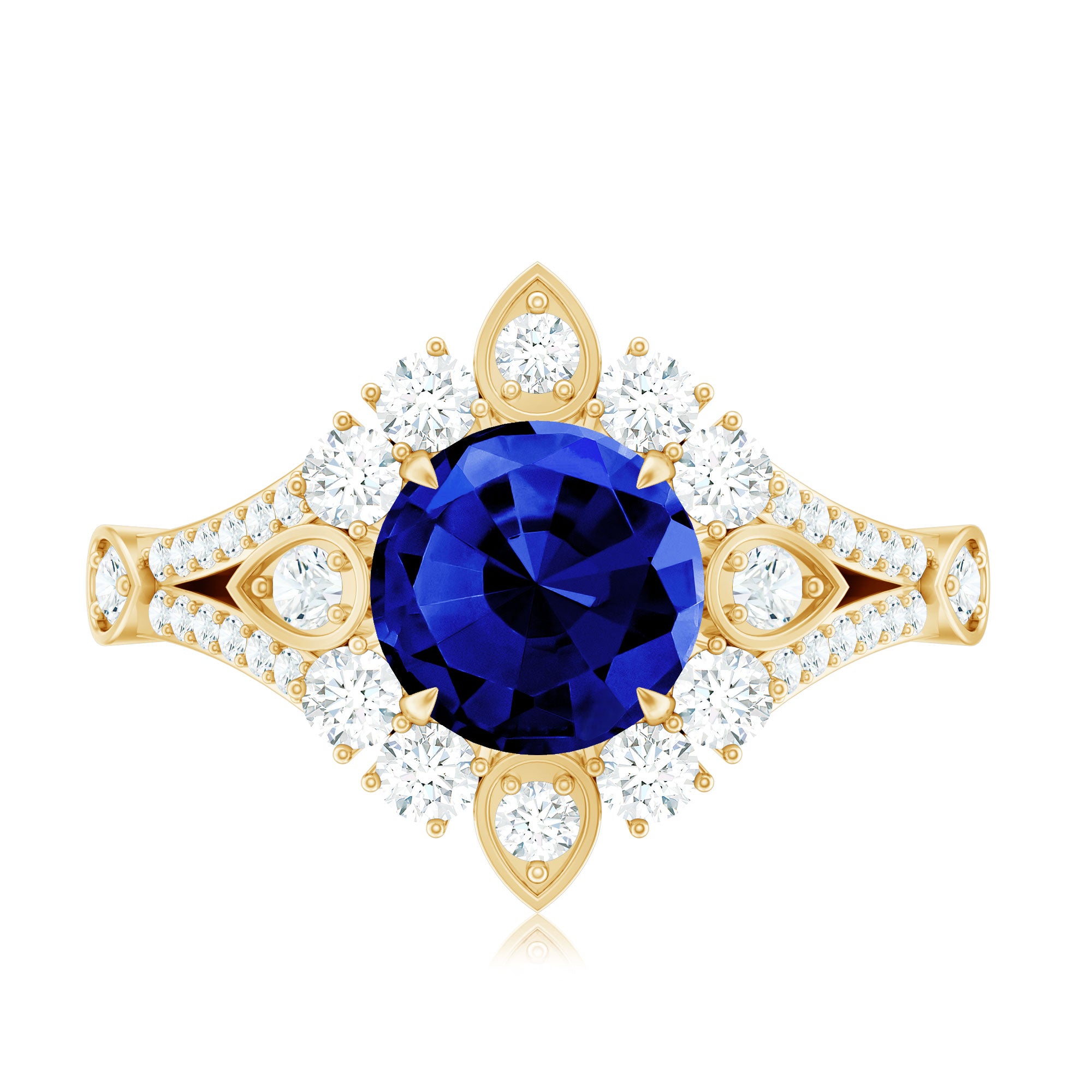 Certified 2.7 Carat Lab Grown Blue Sapphire Flower Engagement Ring with Diamond AAAA - Rosec Jewels