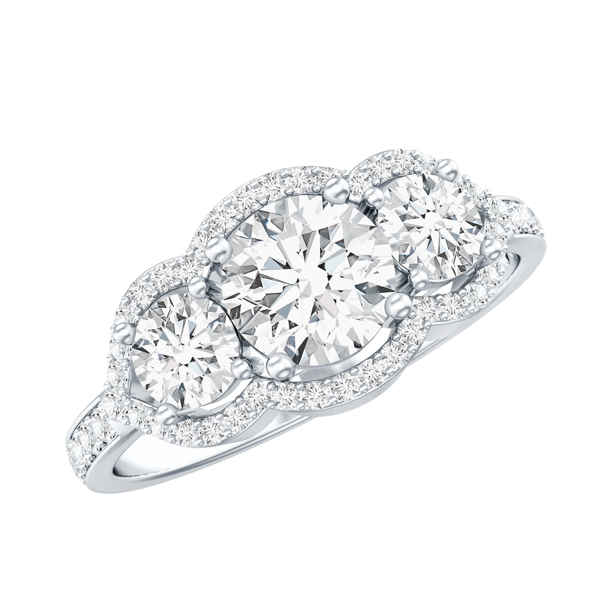2 CT Certified Moissanite Three Stone Statement Engagement Ring