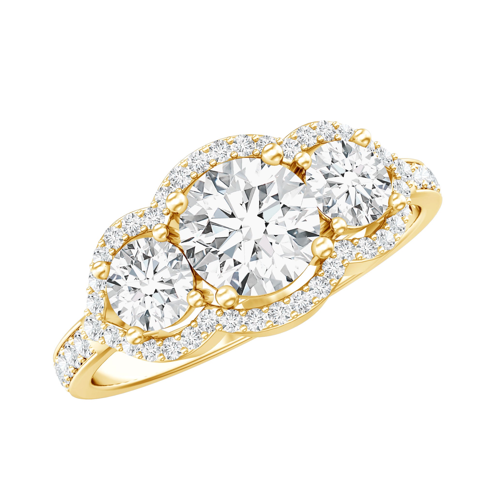 2 CT Certified Moissanite Three Stone Statement Engagement Ring D-VS1 - Rosec Jewels