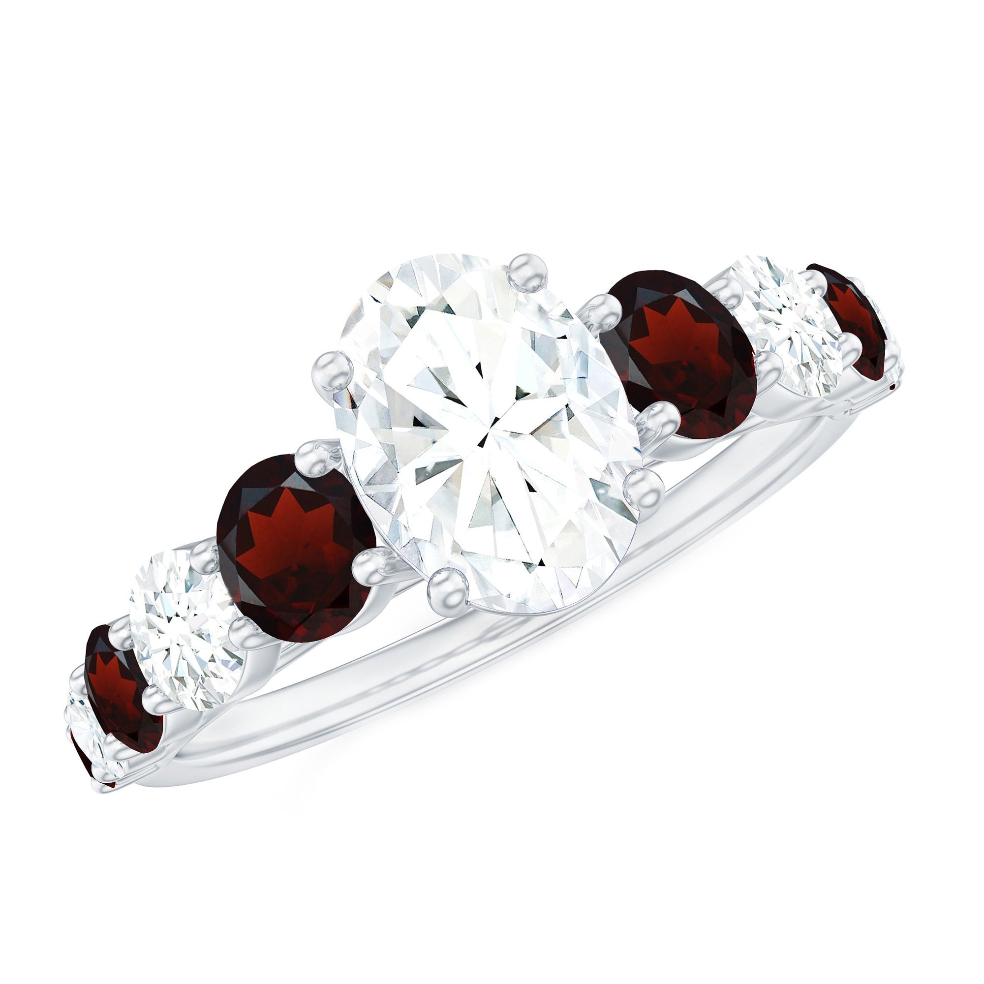 Moissanite 6X8 MM Oval Engagement Ring with Garnet