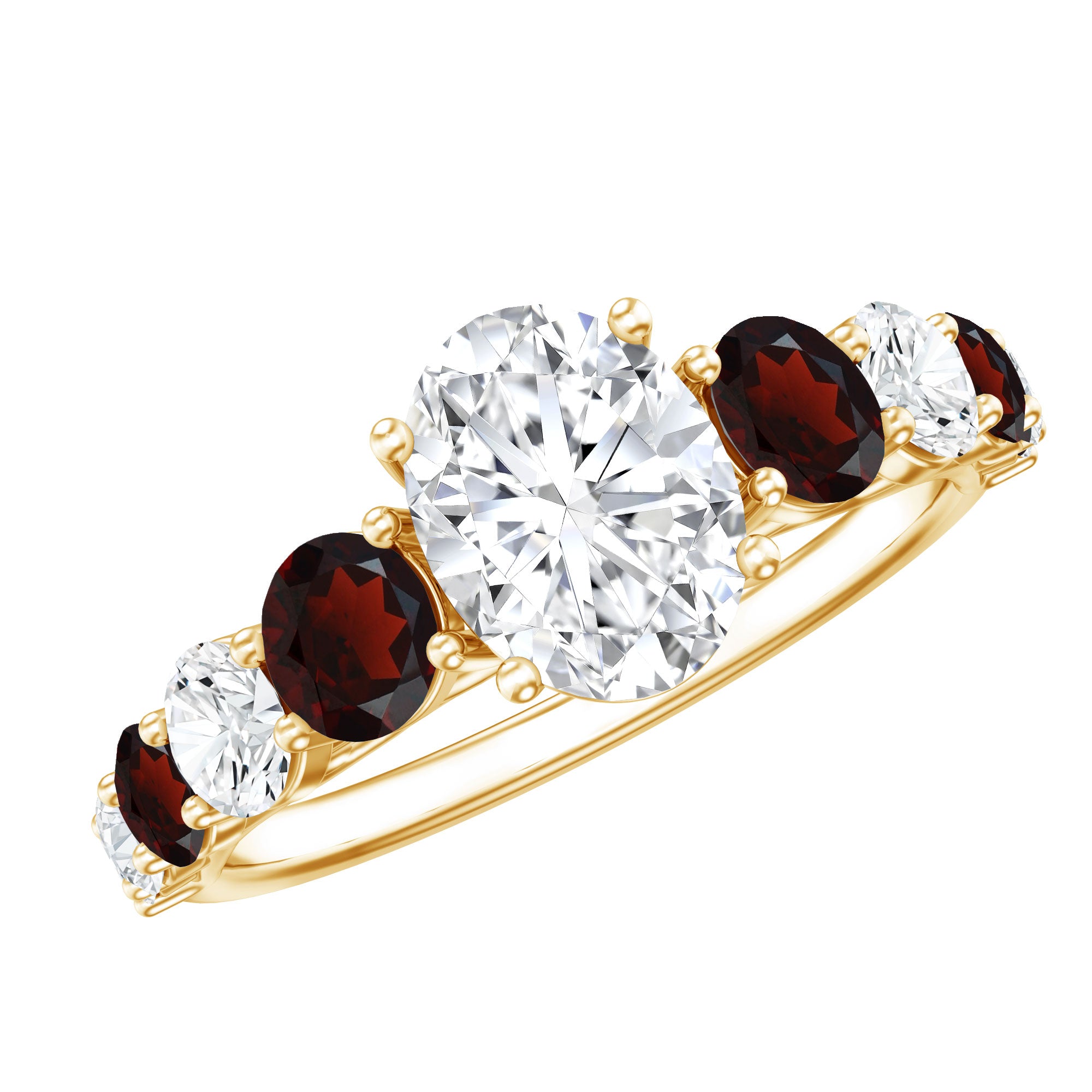 Moissanite 6X8 MM Oval Engagement Ring with Garnet D-VS1 - Rosec Jewels