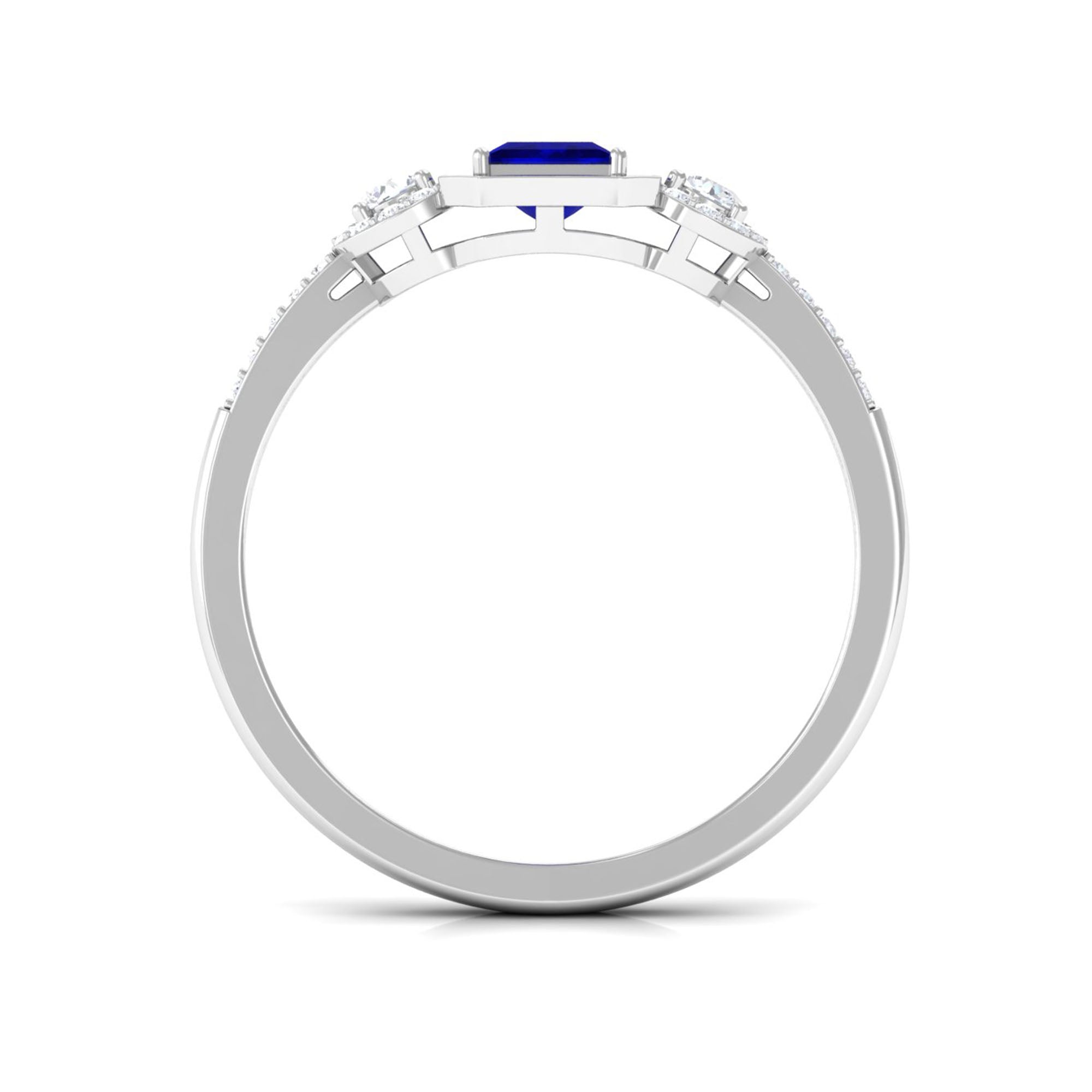 Real Blue Sapphire Princess Cut Blue Sapphire Engagement Ring with Diamond AAA - Rosec Jewels