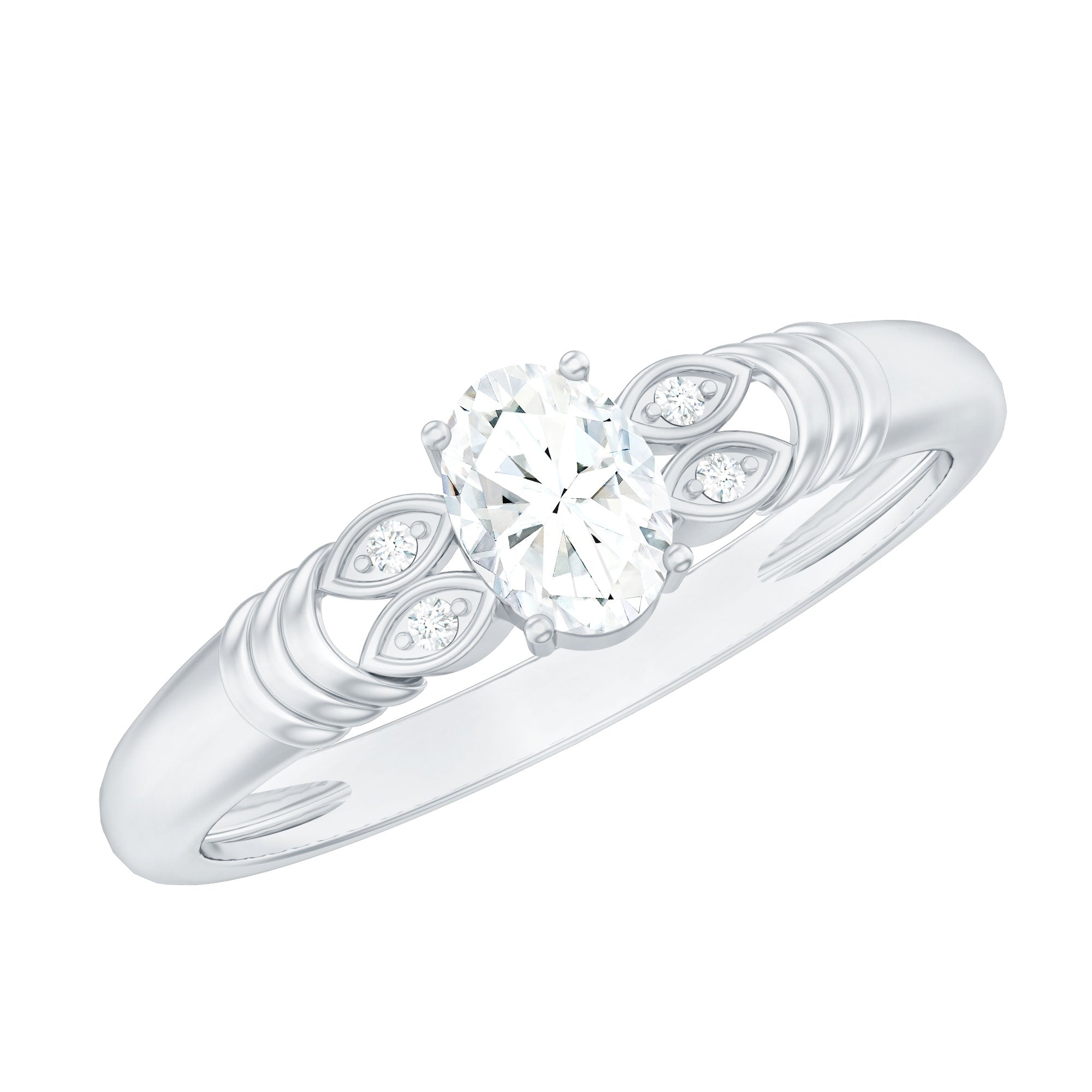 Natural Oval Cut Diamond Solitaire Engagement Ring