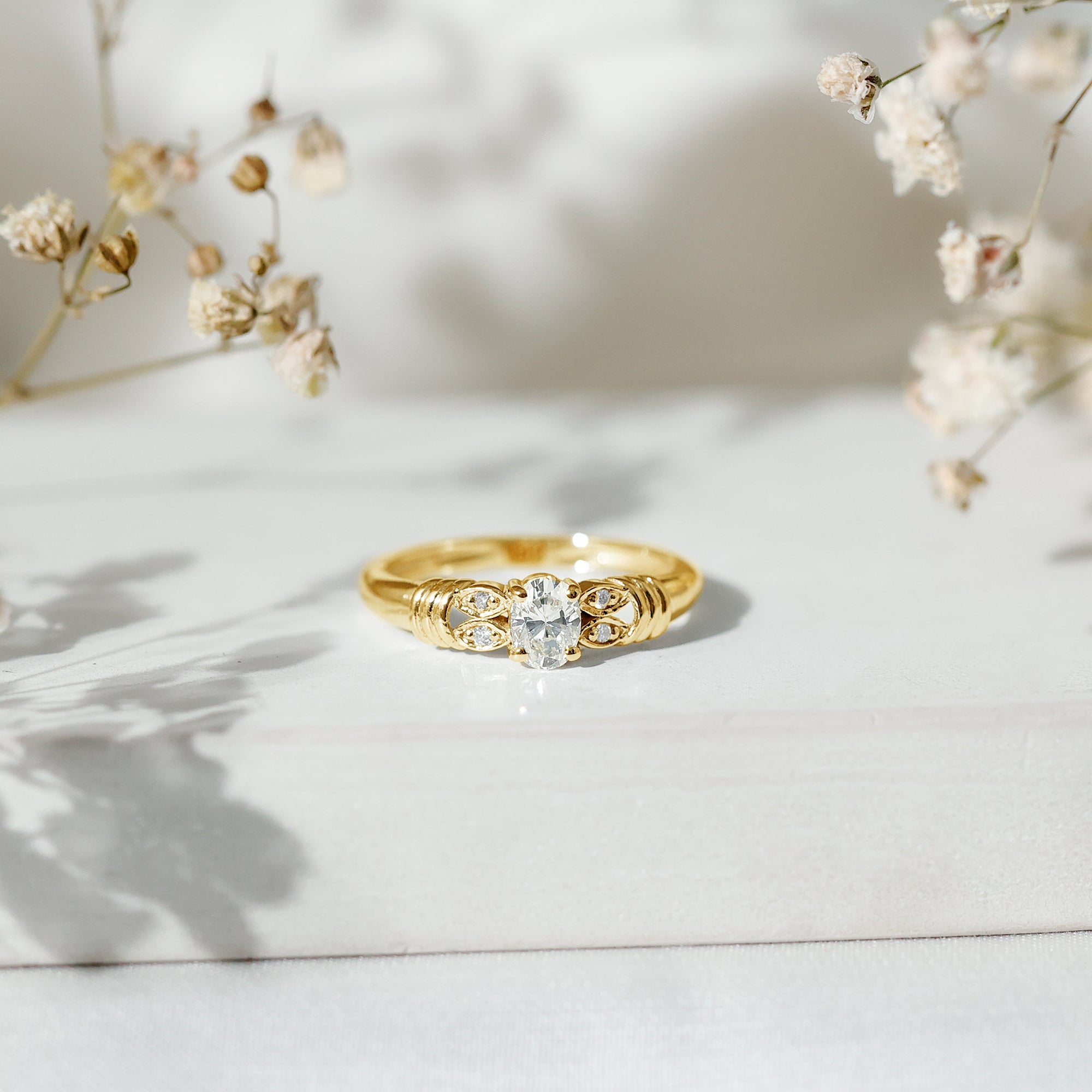 Natural Oval Cut Diamond Solitaire Engagement Ring Natural - ( HI-SI ) - Rosec Jewels