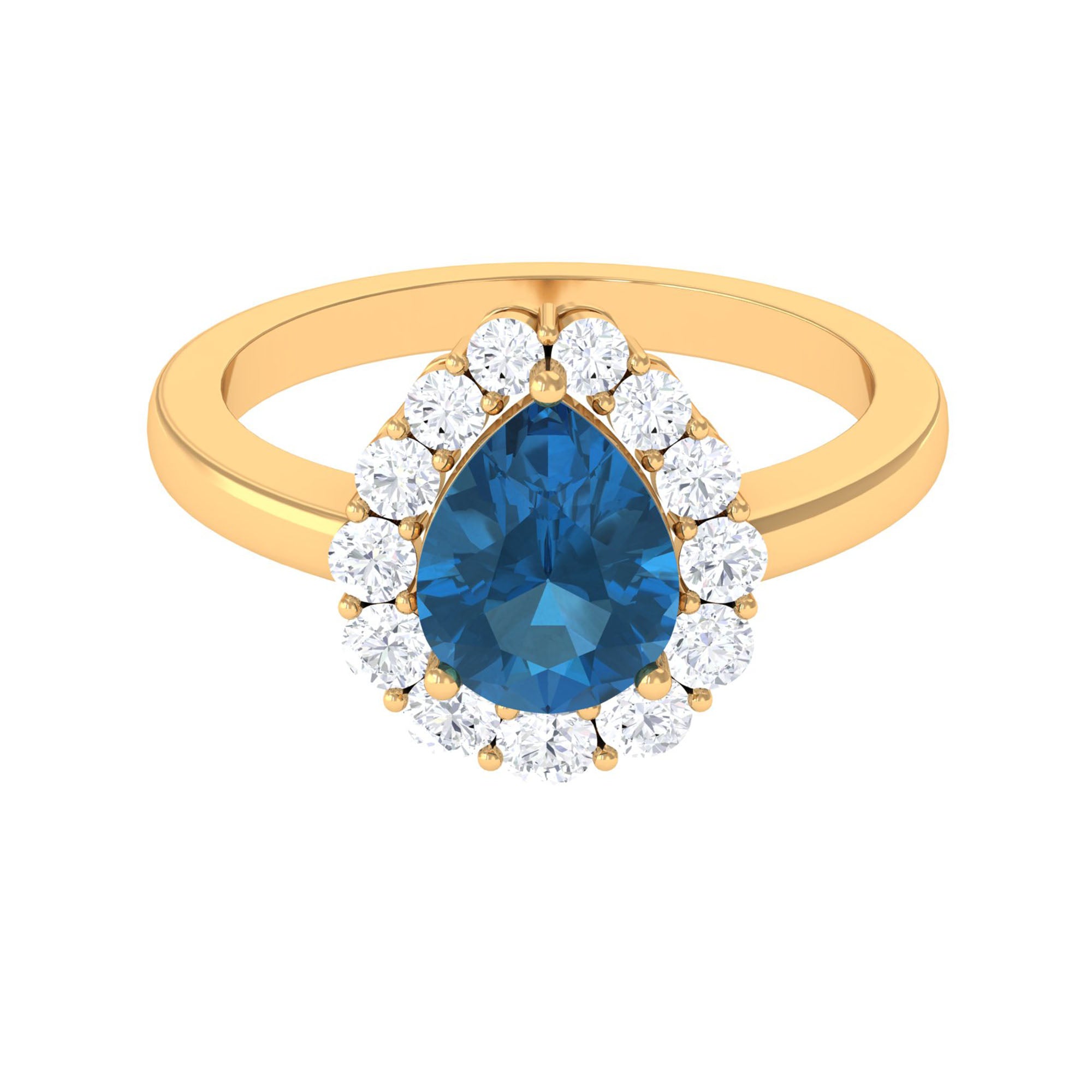 7x10mm Pear Shape London Blue Topaz Halo Engagement Ring with Diamond AAA - Rosec Jewels