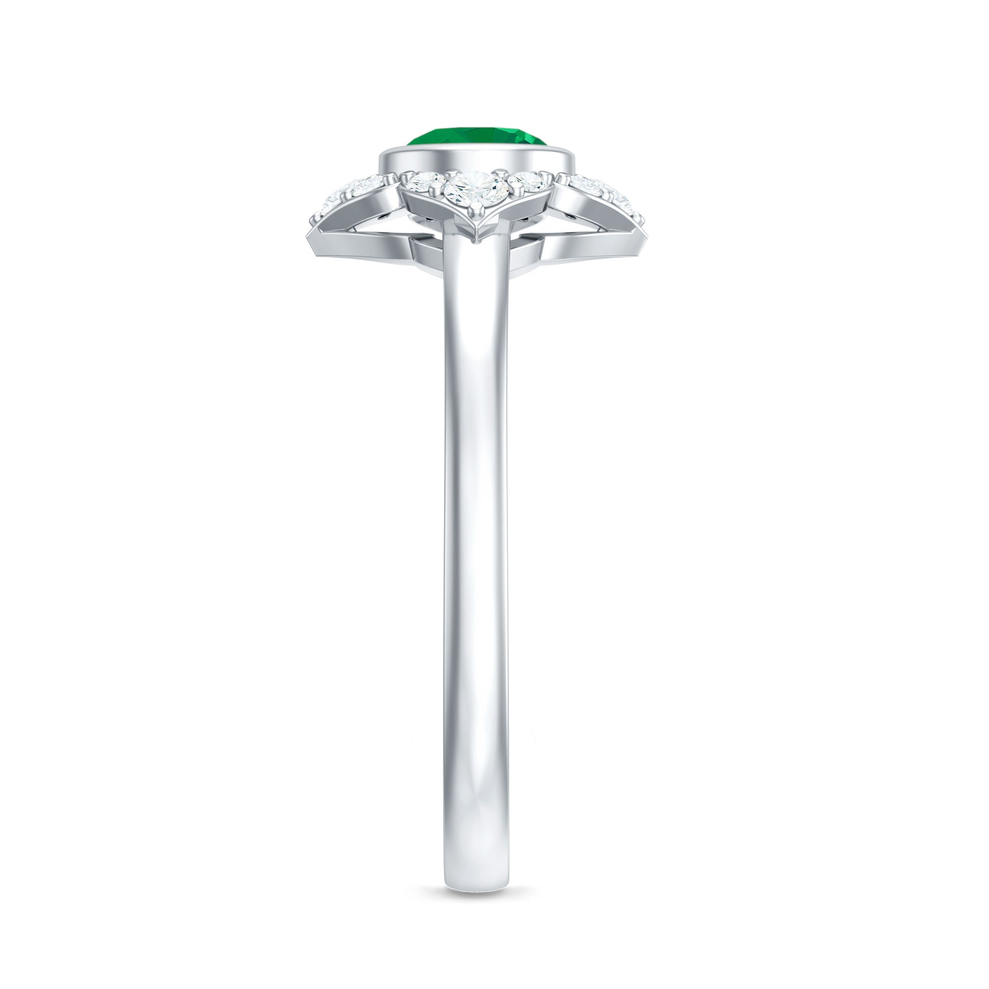 Natural Bezel Set 5mm Emerald Flower Engagement Ring with Diamond AAA - Rosec Jewels