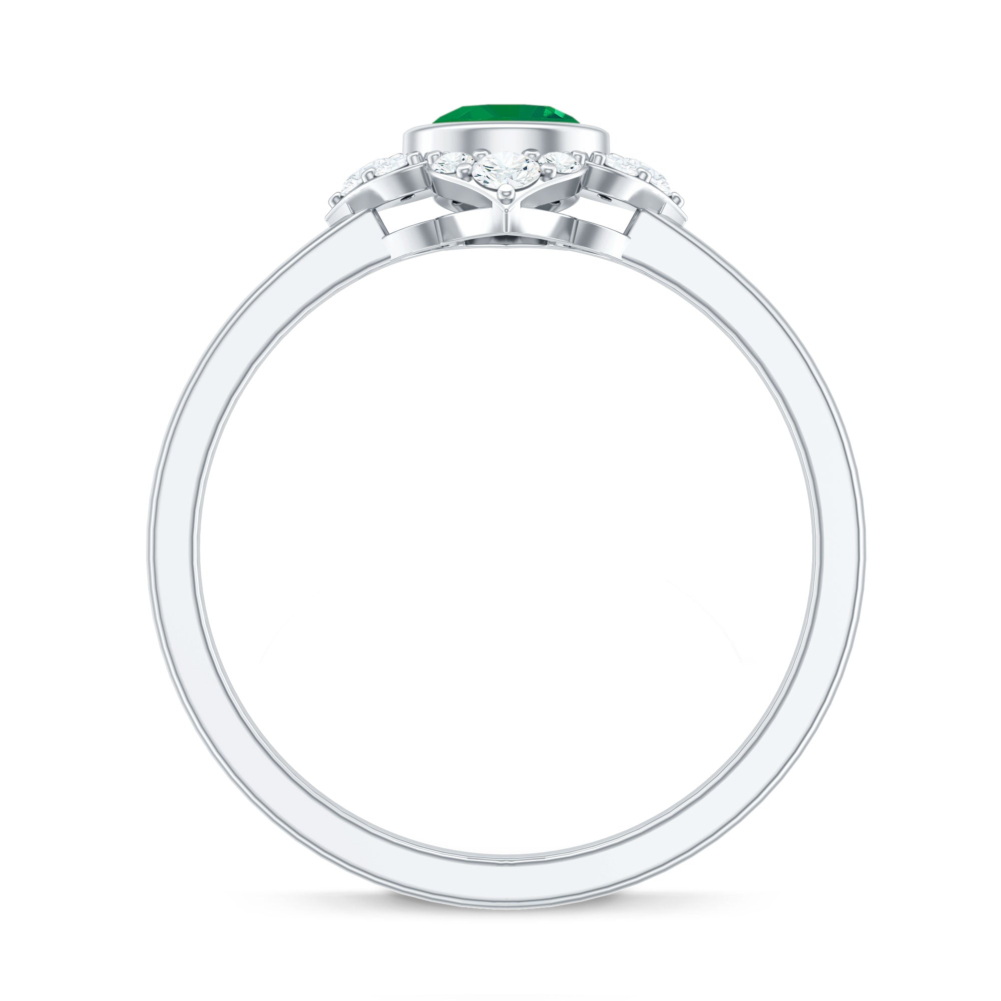 Natural Bezel Set 5mm Emerald Flower Engagement Ring with Diamond AAA - Rosec Jewels