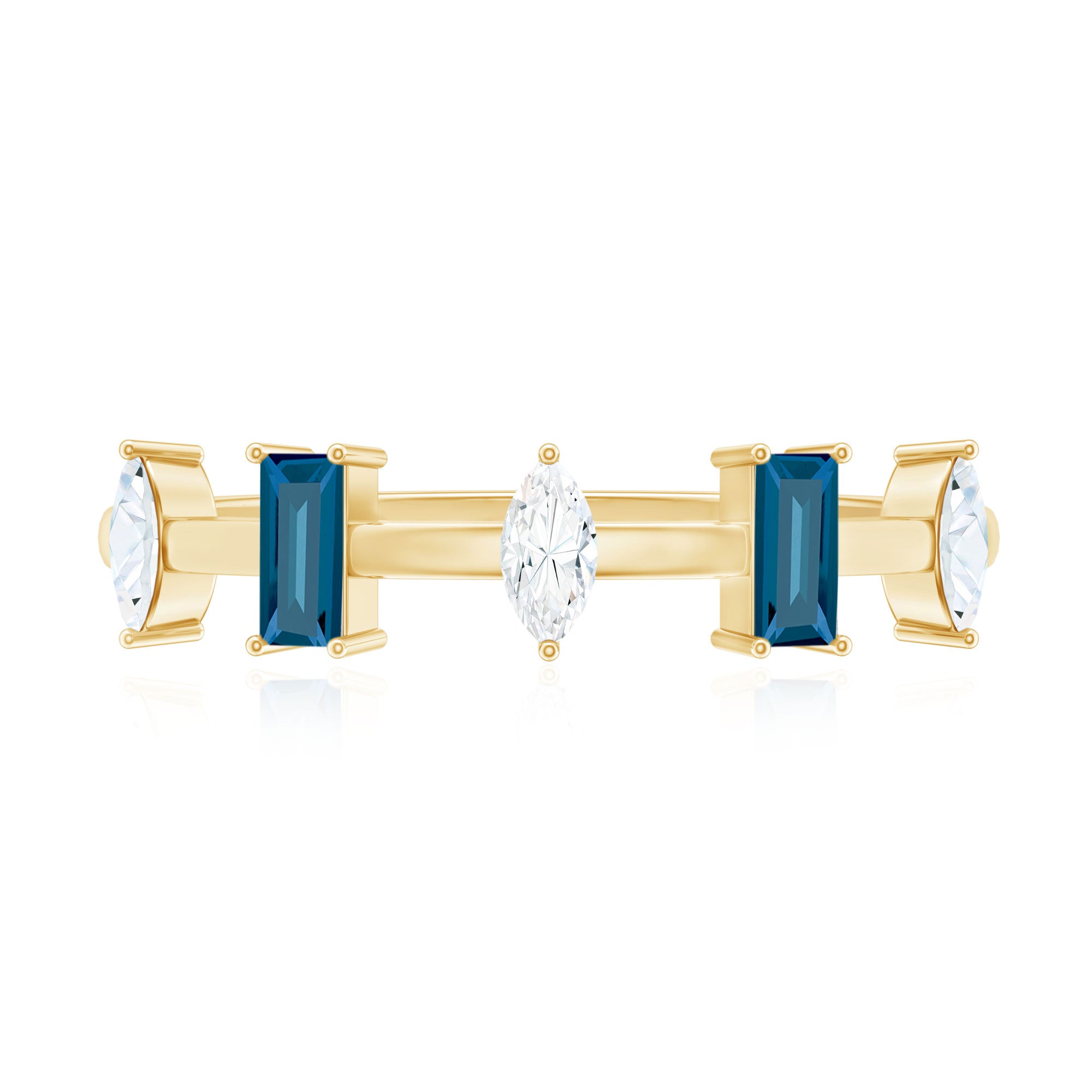 Baguette London Blue Topaz and Marquise Diamond Half Eternity Ring AAA - Rosec Jewels