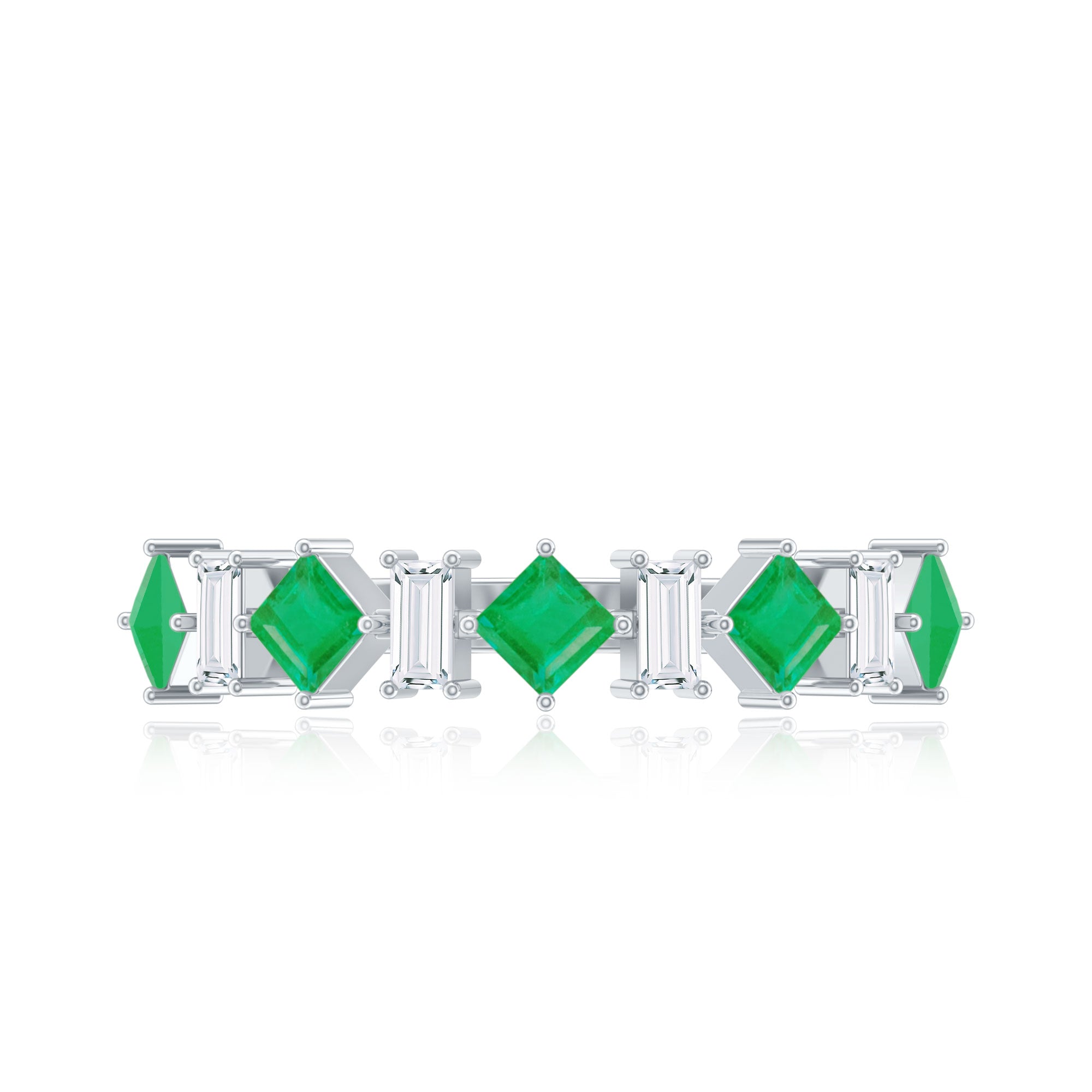 Certified Real Princess Cut Emerald Half Eternity Anniversary Ring AAA - Rosec Jewels